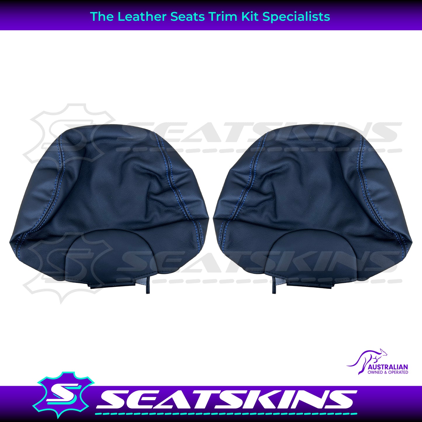 LEATHER SEATS TRIM KIT SKINS FOR FORD BA/BF FALCON FRONT SEATS BLUE XR LOGO BLUE INSERTS