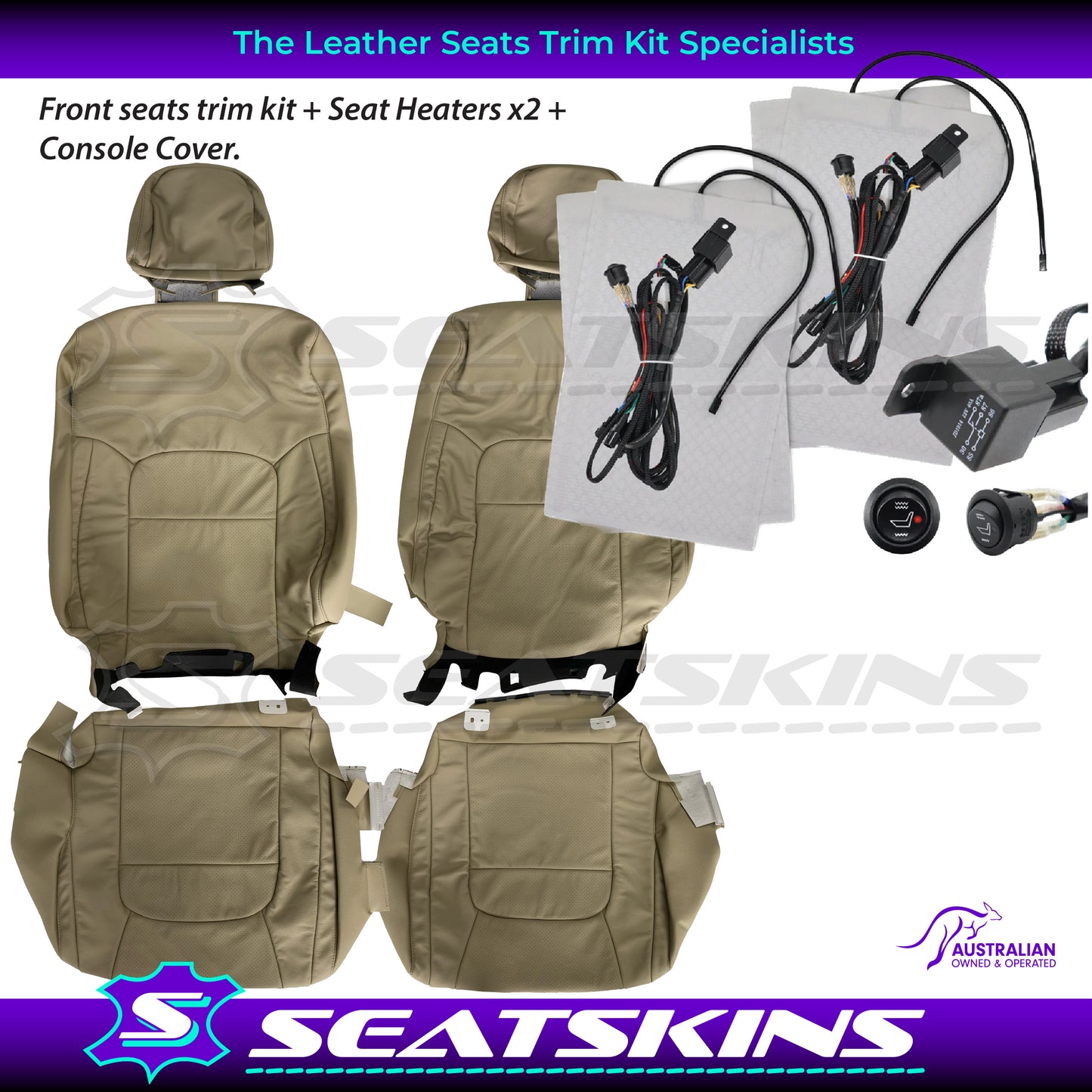 LEATHER SEATS TRIM KIT FOR TOYOTA LANDCRUISER 200 SERIES BEIGE 2 SEATS