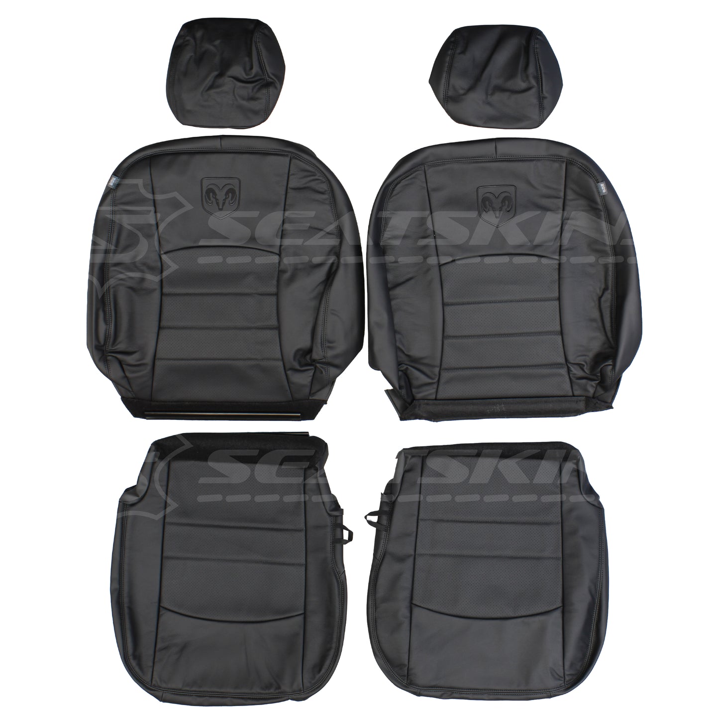 LEATHER SEATS TRIM KIT SKINS FOR RAM CLASSIC 1500 DS BLACK WITH RAM LOGOS