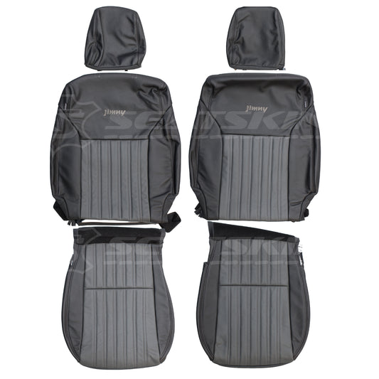 LEATHER SEATS TRIM KIT SKINS FOR SUZUKI JIMNY XL BLACK & GREY LEATHER 2 SEATS