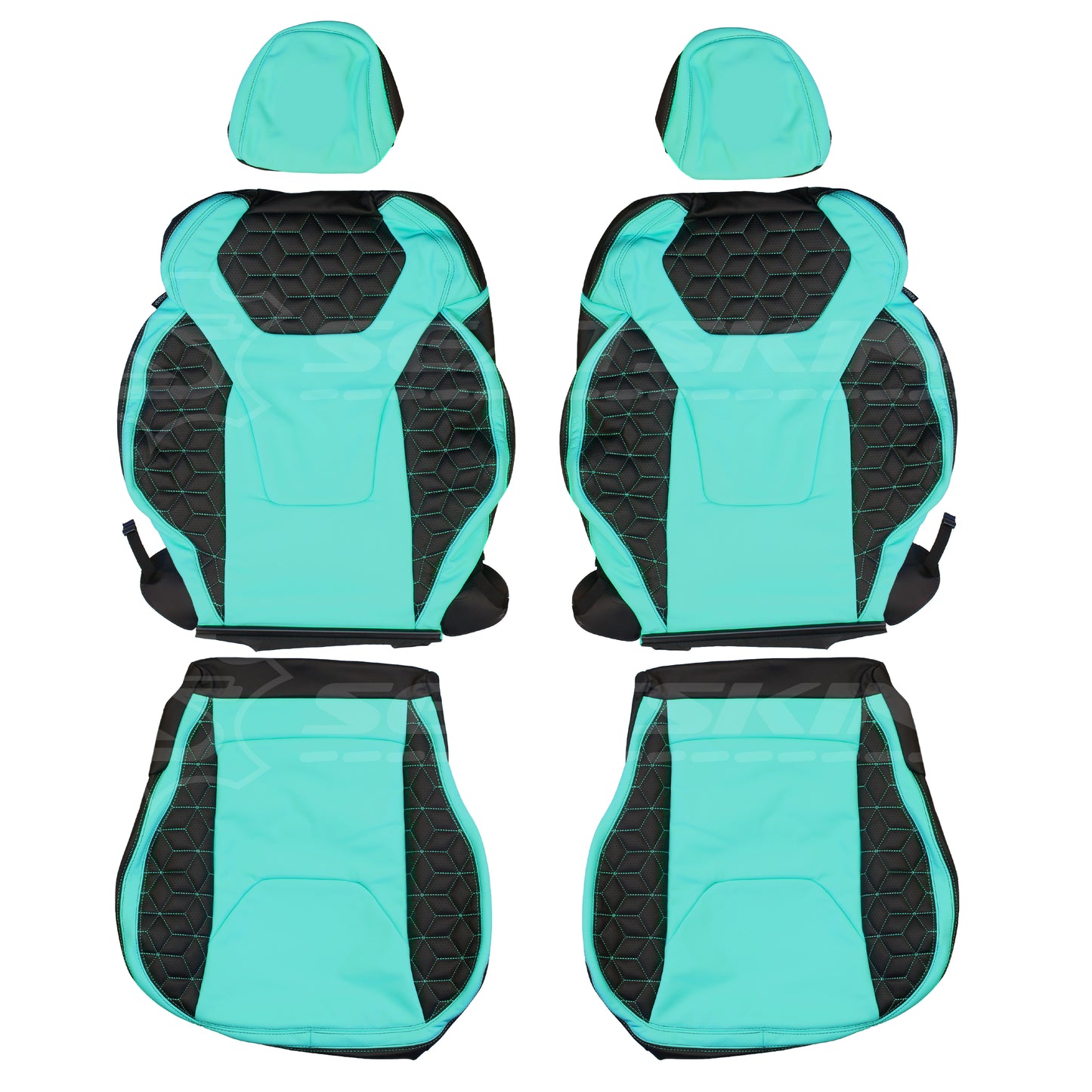 LEATHER SEATS TRIM KIT SKINS FOR HOLDEN/HSV VF GTS TEAL/BLACK 2 SEATER BESPOKE
