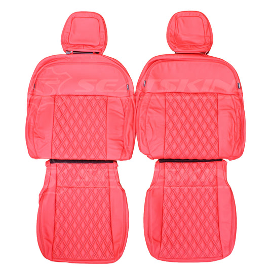 LEATHER SEATS TRIM KIT SKINS FOR KIA PV5 CARGO 2 FRONT SEATS RED DIAMOND STITCH (Copy)