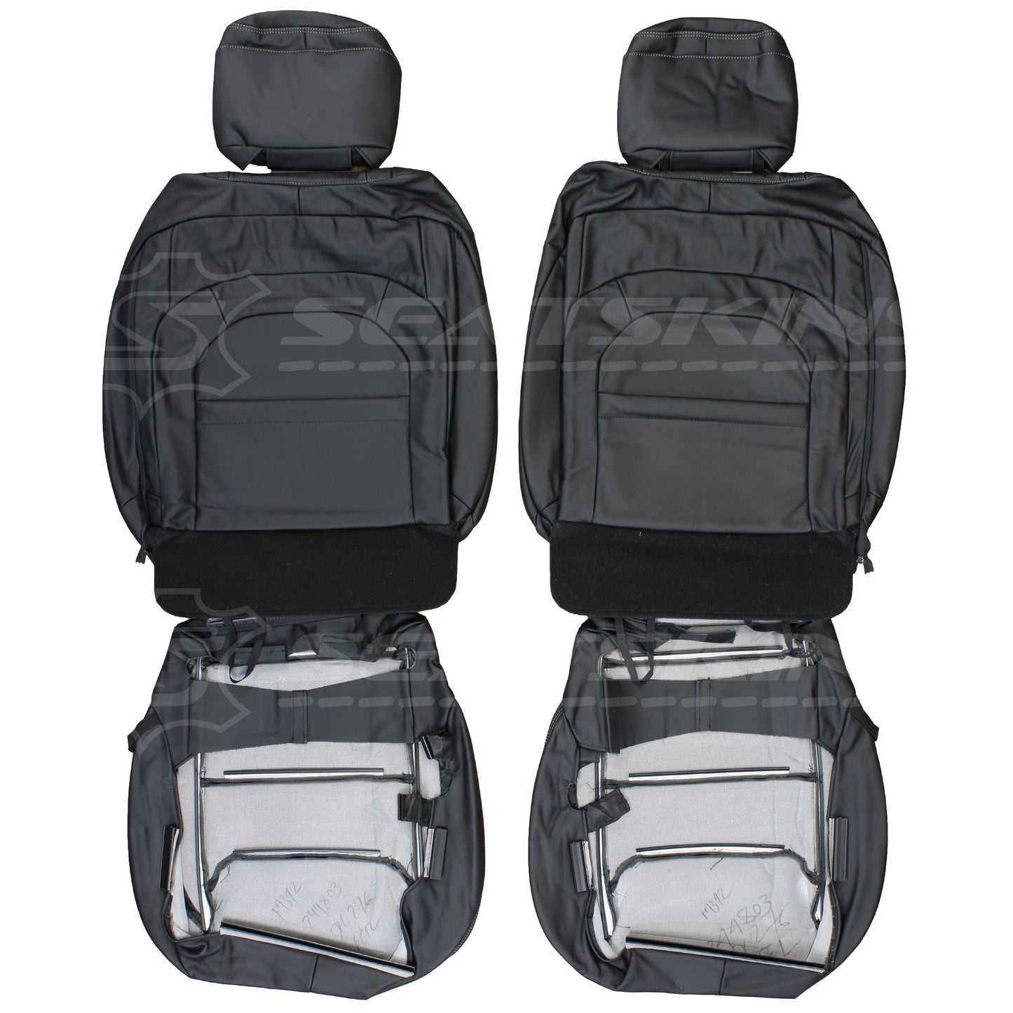 LEATHER SEATS TRIM KIT SKINS FOR RAM 1500 BIGHORN DT BLACK W/GREY STITCHING