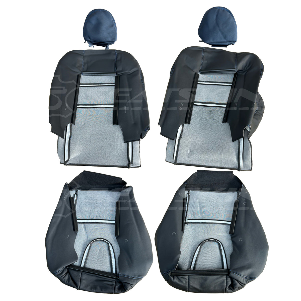 Replacement leather seat trim kit for FORD/fpv ba/bf gtp falcon 5 seater black blue stitch – product view 4