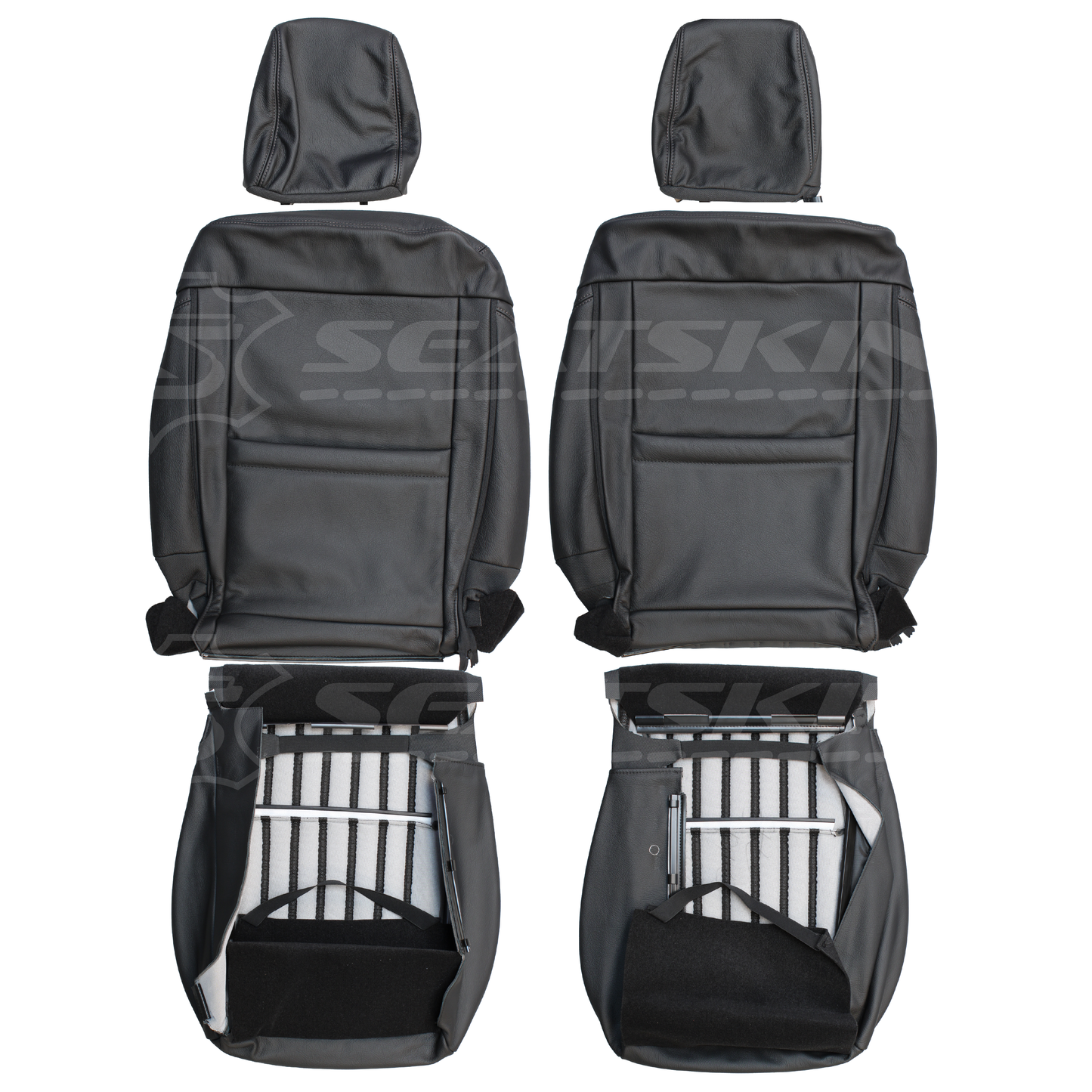 LEATHER SEATS TRIM KIT SKINS FOR SUZUKI JIMNY XL BLACK & GREY LEATHER 2 SEATS