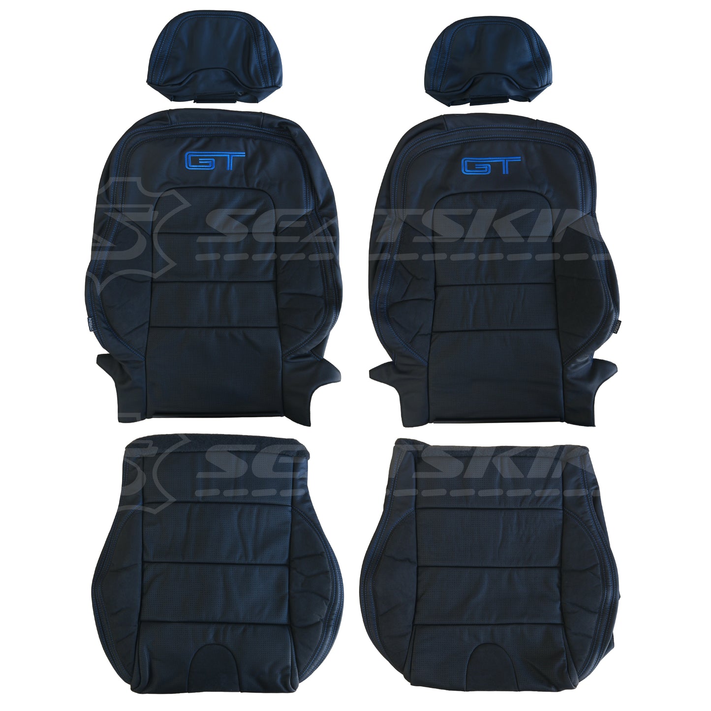 LEATHER SEATS TRIM KIT SKINS FOR FORD/FPV BA/BF FALCON 5 SEATER BLUE GT LOGO
