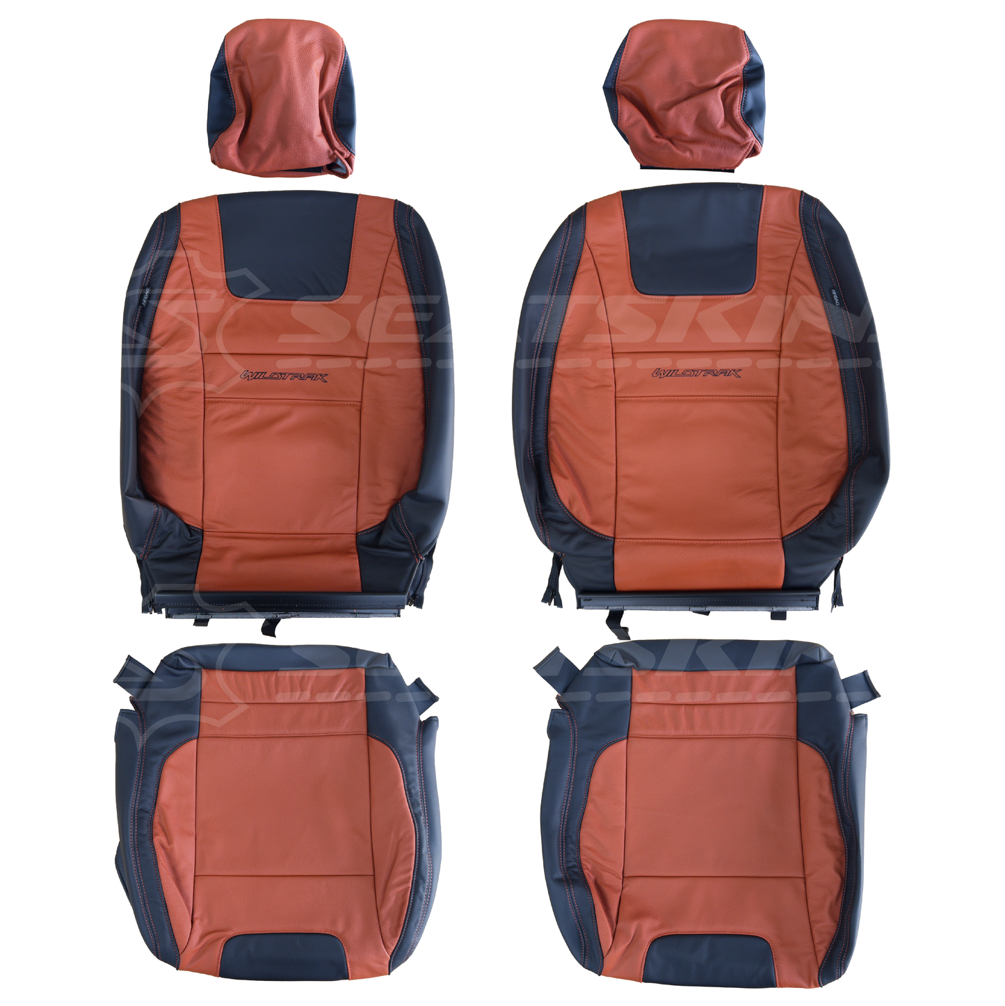LEATHER SEATS TRIM KIT SKINS FOR FORD RANGER WILDTRACK 5 SEATS ORANGE BLACK
