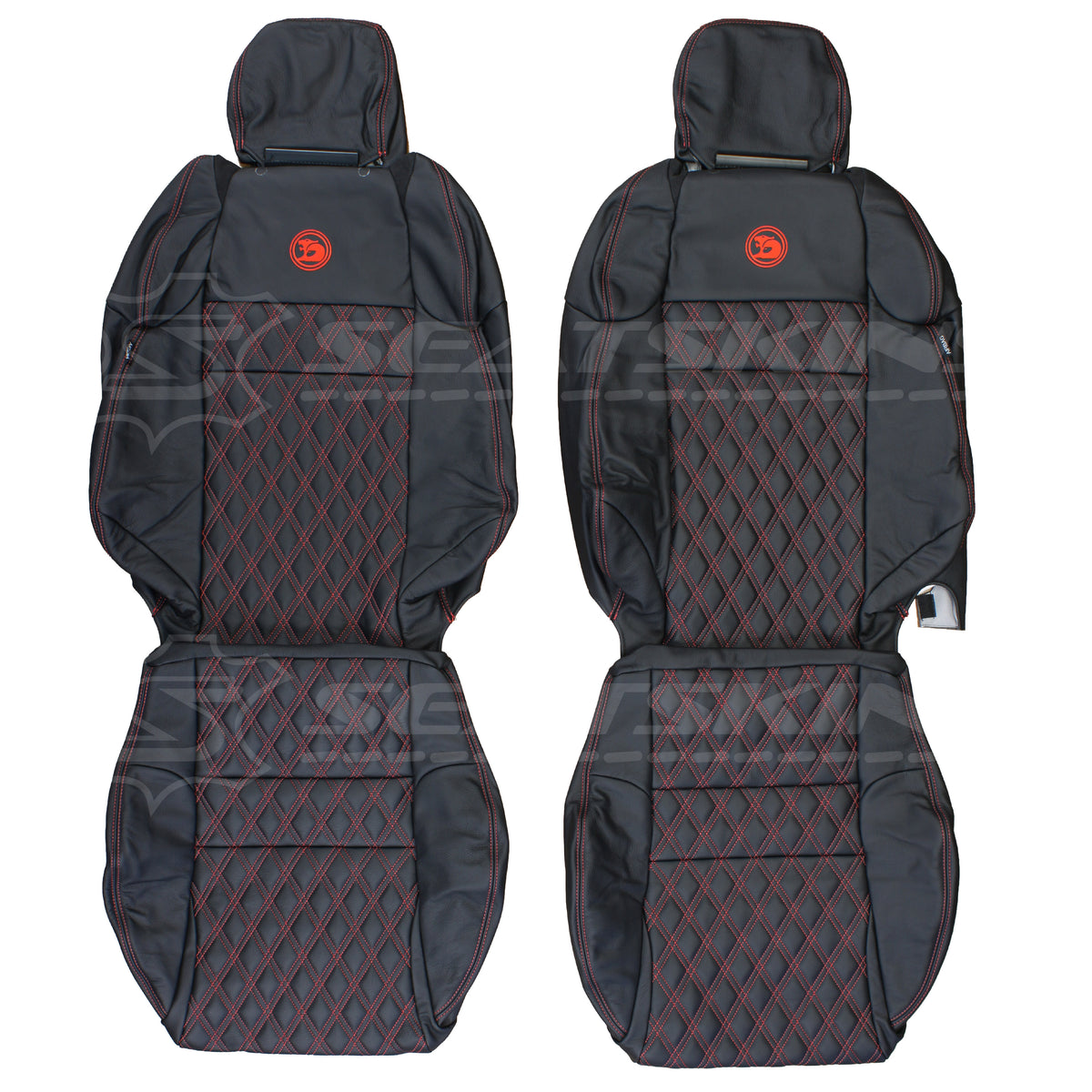 LEATHER SEATS TRIM KIT FOR HSV VZ R8 CLUBSPORT 2 SEATS ANTHRACITE DOUBLE DIAMOND RED