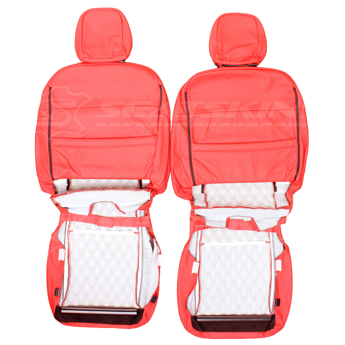 LEATHER SEATS TRIM KIT SKINS FOR KIA PV5 CARGO 2 FRONT SEATS RED DIAMOND STITCH (Copy)
