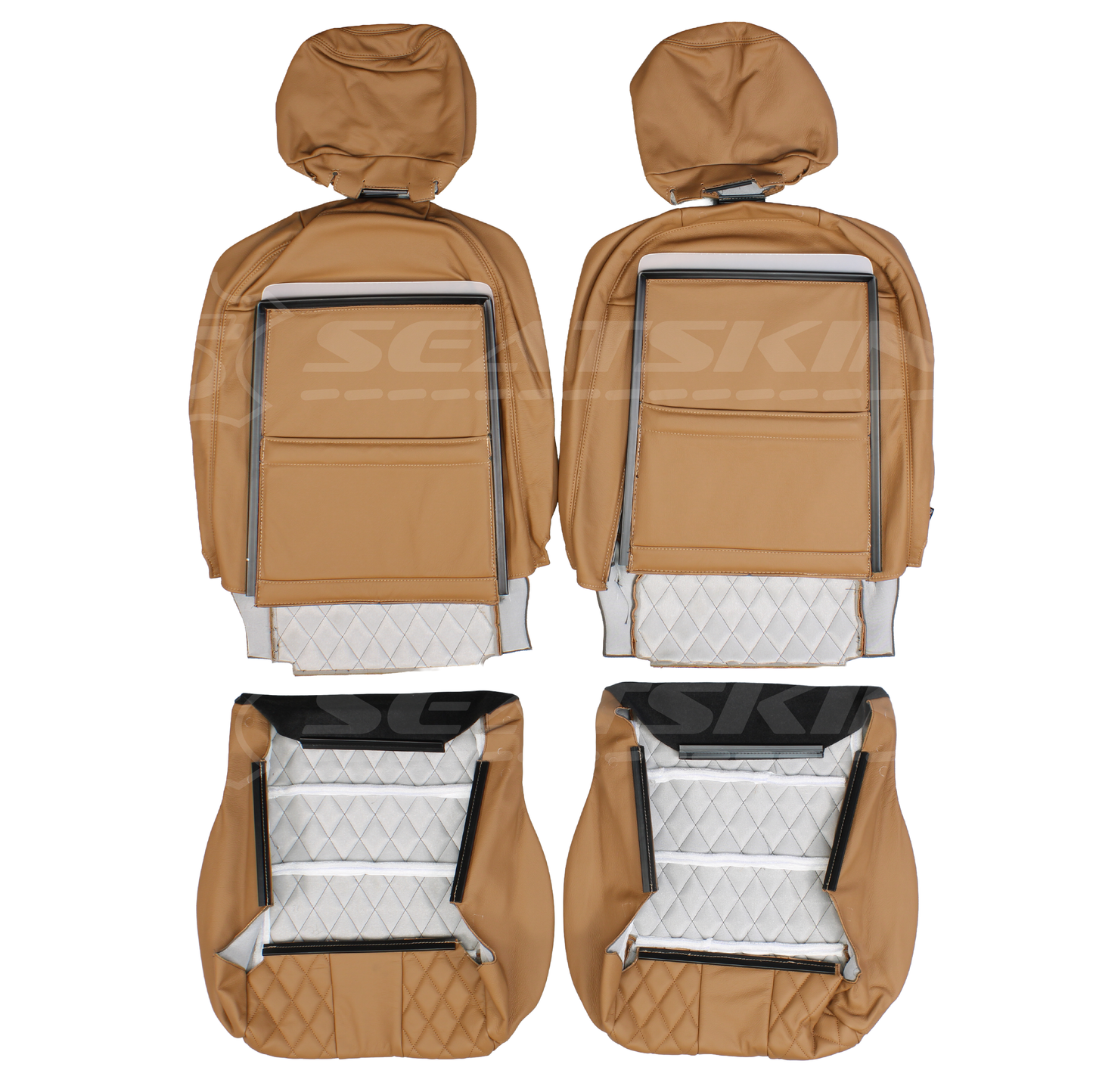 LEATHER SEATS TRIM KIT SKINS FOR FORD BA GT STYLE FRONT 2 SEATS TAN DIAMOND STITCH