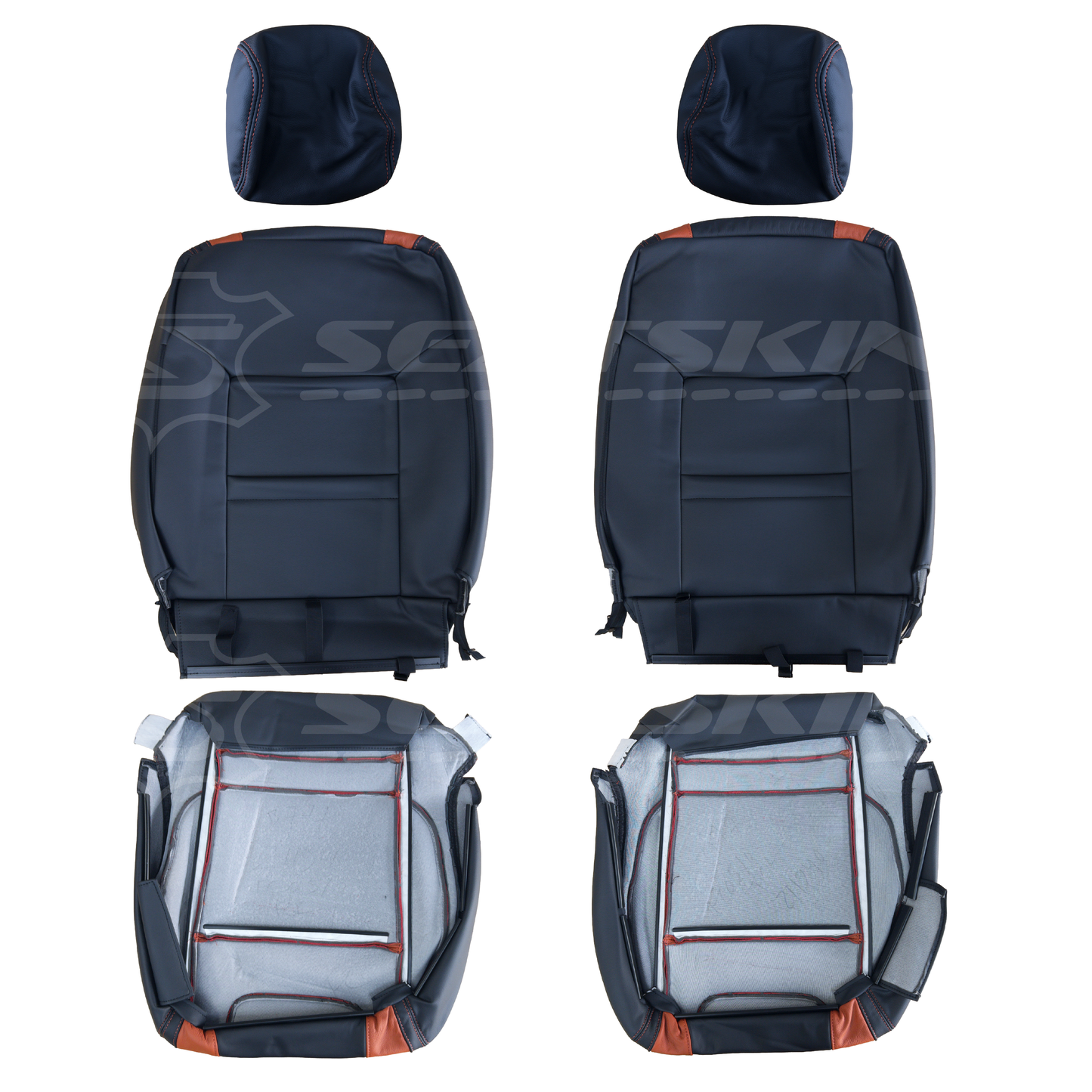 LEATHER SEATS TRIM KIT SKINS FOR FORD RANGER WILDTRACK 5 SEATS ORANGE BLACK
