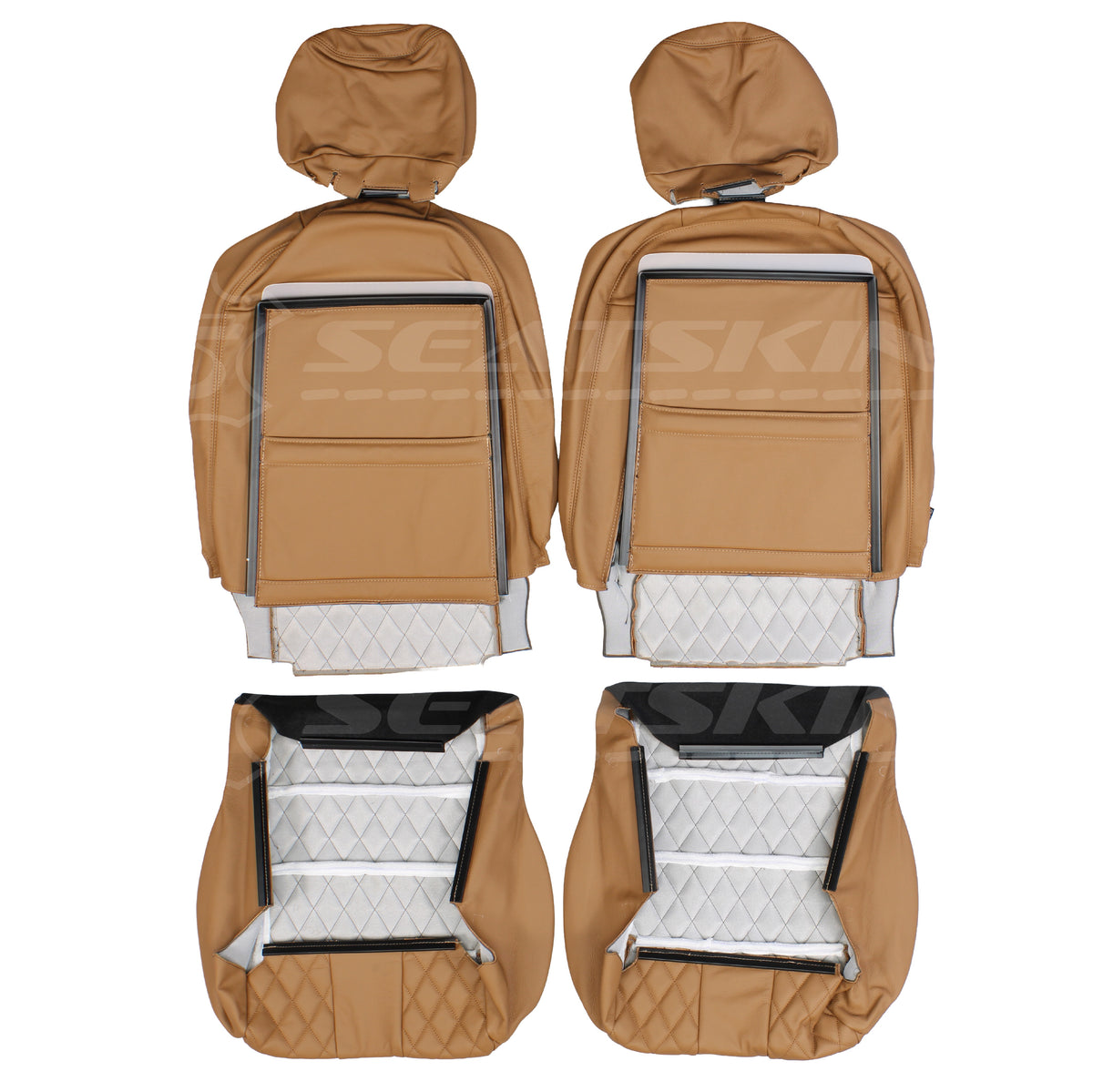 Replacement leather seat trim kit for FORD ba gt style front 2 seats tan diamond stitch – product view 3