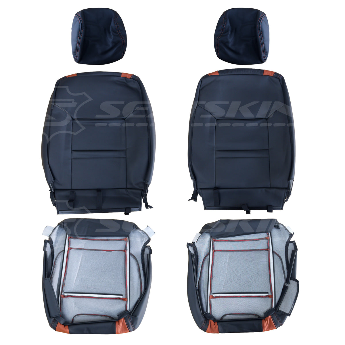 Replacement leather seat trim kit for FORD ranger wildtrack 5 seats tan/orange & black – product view 4