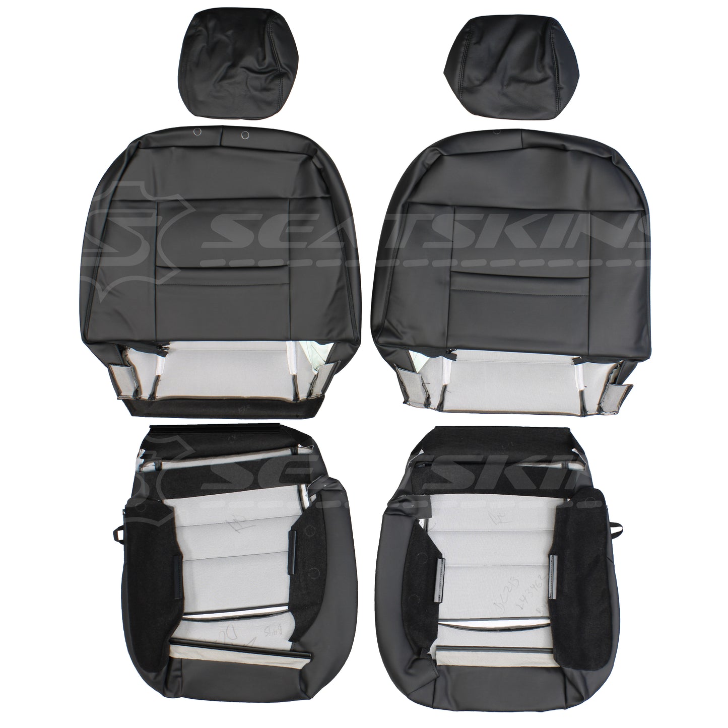 LEATHER SEATS TRIM KIT SKINS FOR RAM CLASSIC 1500 DS BLACK WITH RAM LOGOS