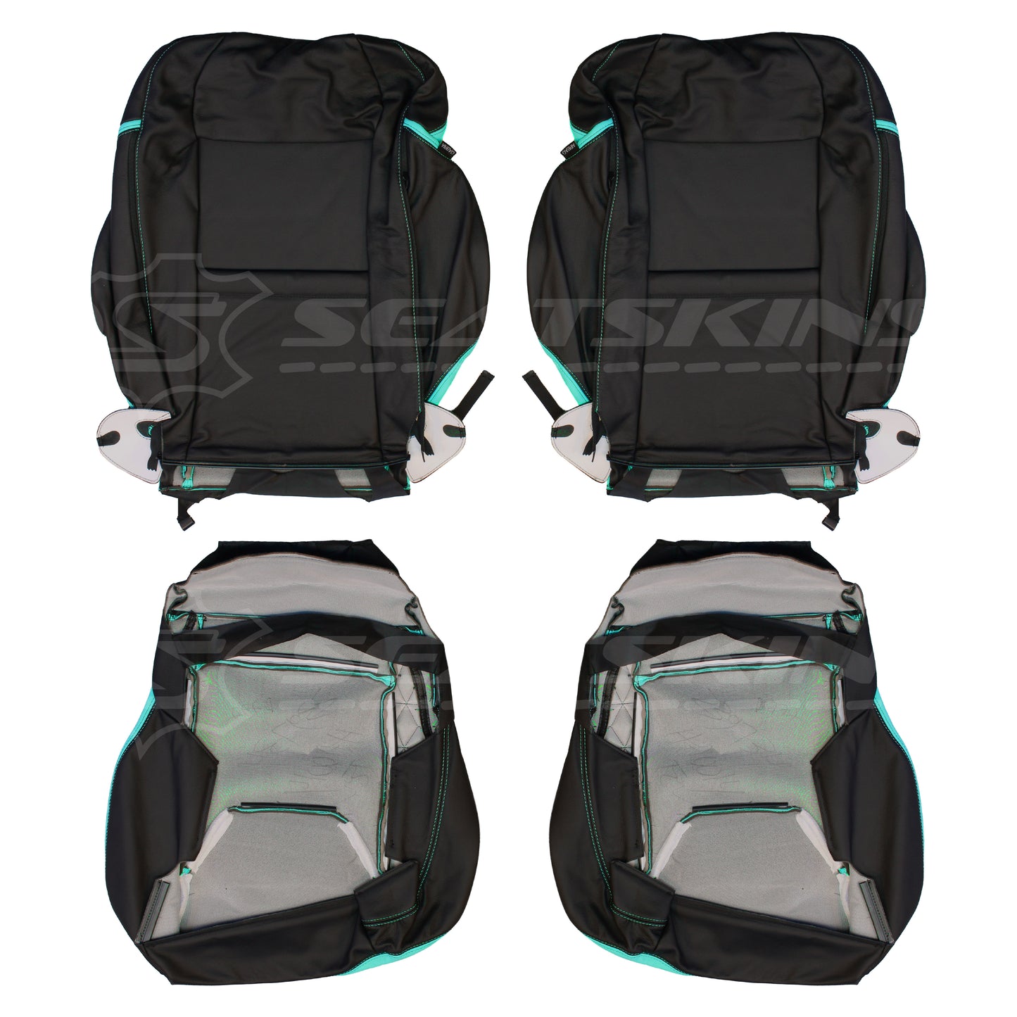 LEATHER SEATS TRIM KIT SKINS FOR HOLDEN/HSV VF GTS TEAL/BLACK 2 SEATER BESPOKE