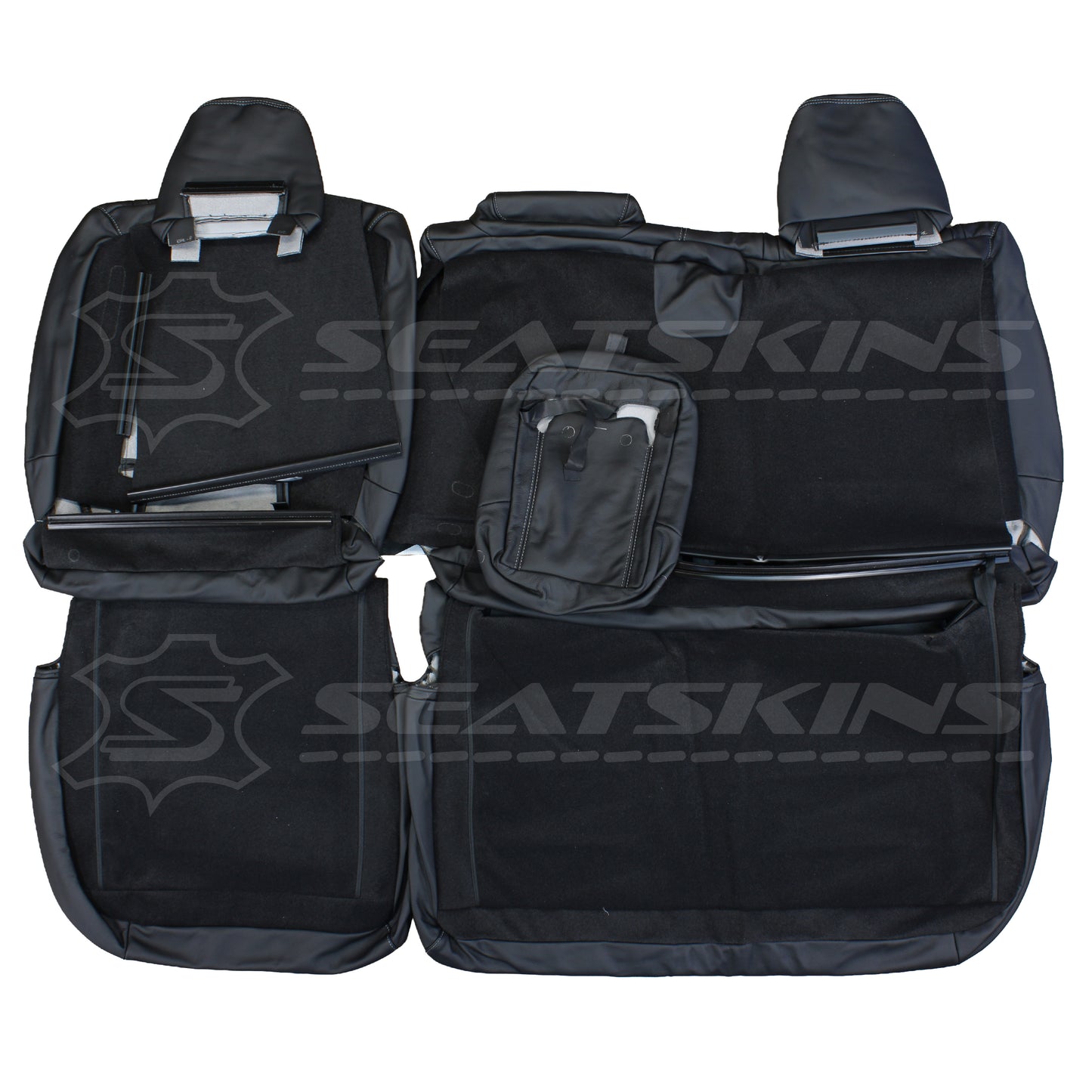 LEATHER SEATS TRIM KIT SKINS FOR RAM 1500 BIGHORN DT BLACK W/GREY STITCHING