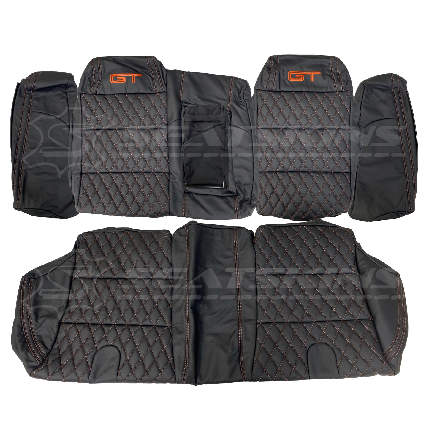 LEATHER SEATS TRIM KIT SKINS FOR FORD/FPV BA/BF FALCON 5 SEATER ORANGE GT LOGO