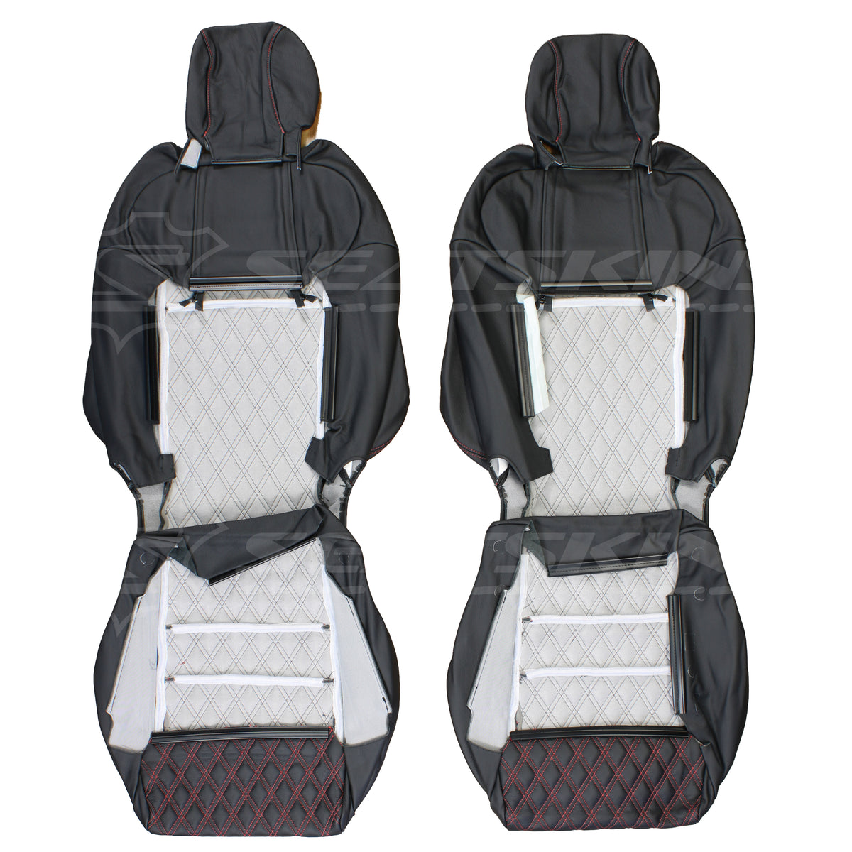 LEATHER SEATS TRIM KIT FOR HSV VZ R8 CLUBSPORT 2 SEATS ANTHRACITE DOUBLE DIAMOND RED