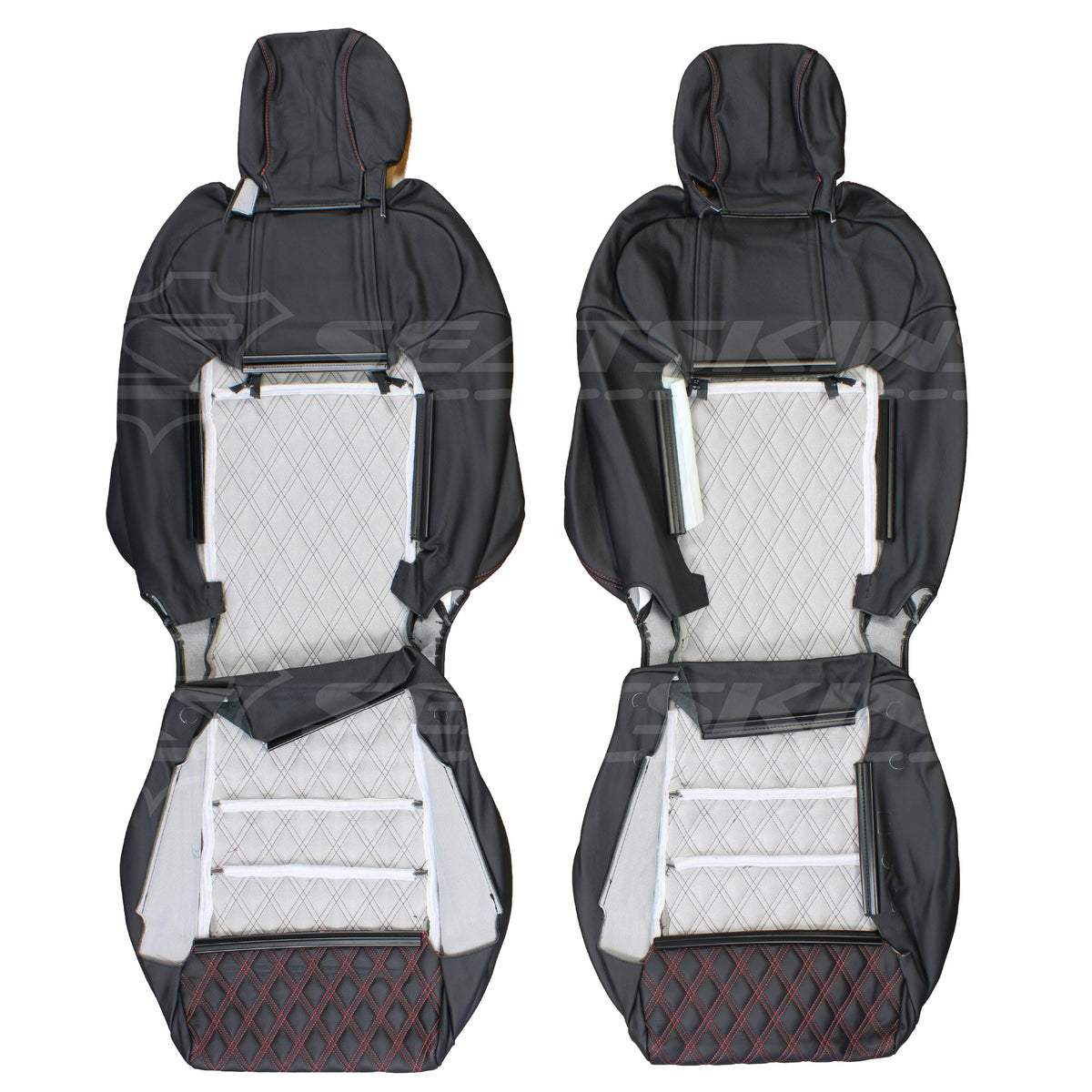 LEATHER SEATS TRIM KIT FOR HSV VZ R8 CLUBSPORT 5 SEATS ANTHRACITE DOUBLE DIAMOND RED