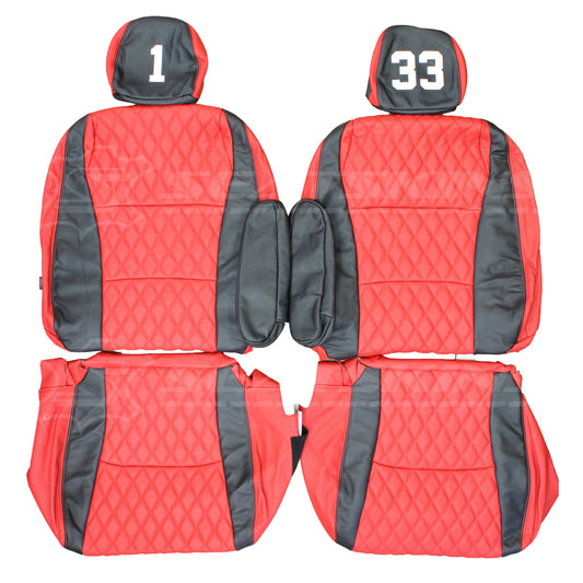 LEATHER SEATS TRIM KIT SKINS FOR TOYOTA KLUGER 7 SEATS RED & BLACK W/DIAMONDS