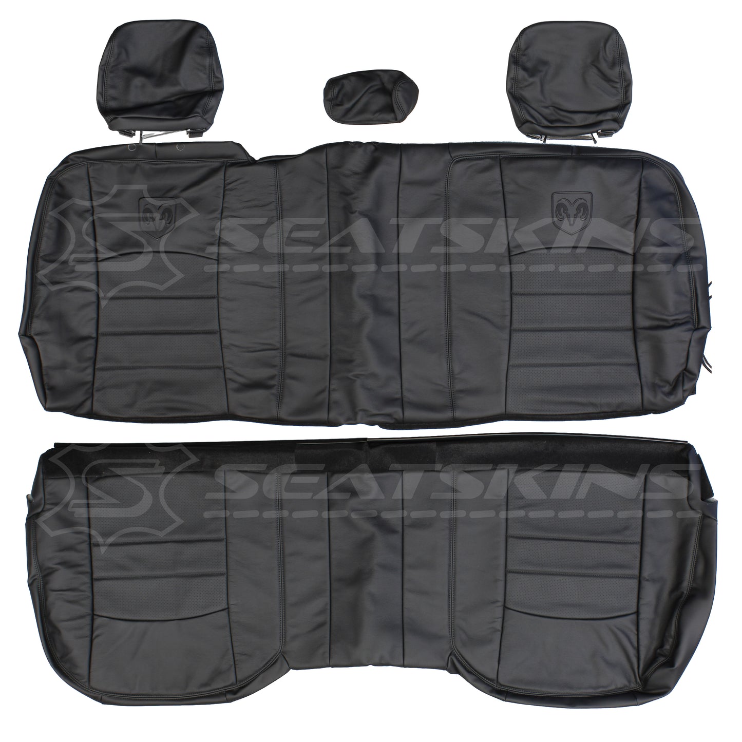 LEATHER SEATS TRIM KIT SKINS FOR RAM CLASSIC 1500 DS BLACK WITH RAM LOGOS
