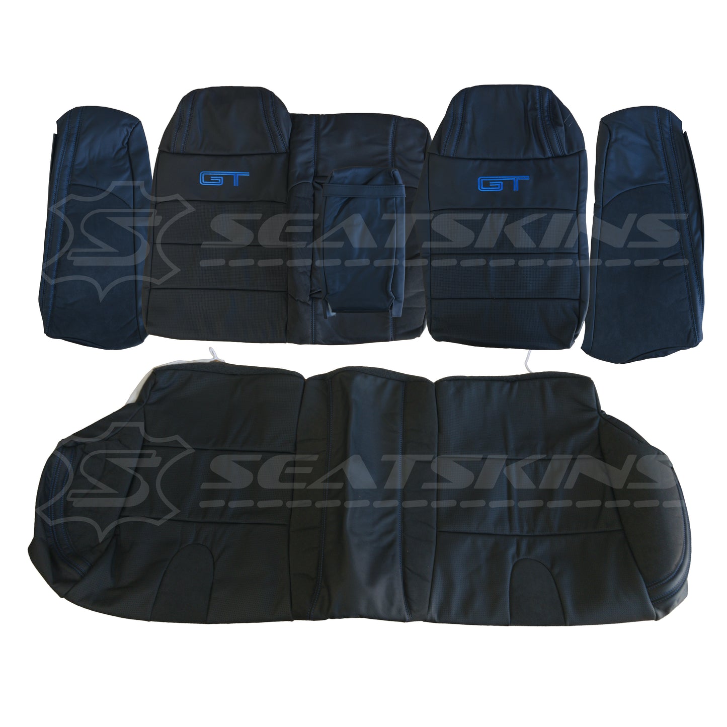 LEATHER SEATS TRIM KIT SKINS FOR FORD/FPV BA/BF FALCON 5 SEATER BLUE GT LOGO