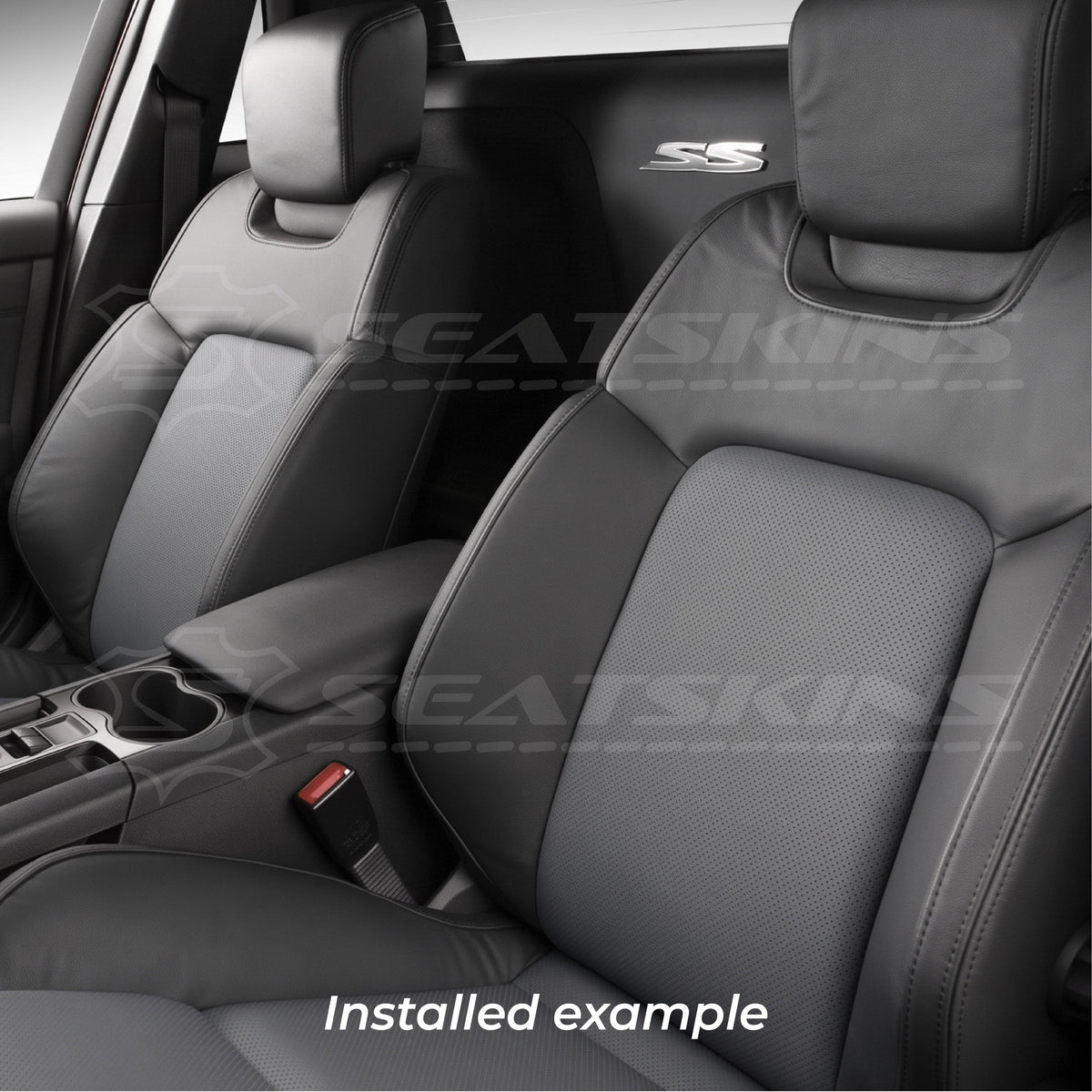 Replacement leather seat trim kit for VE SS SSV 2 seats or ute onyx & grey perf inserts – product view 3