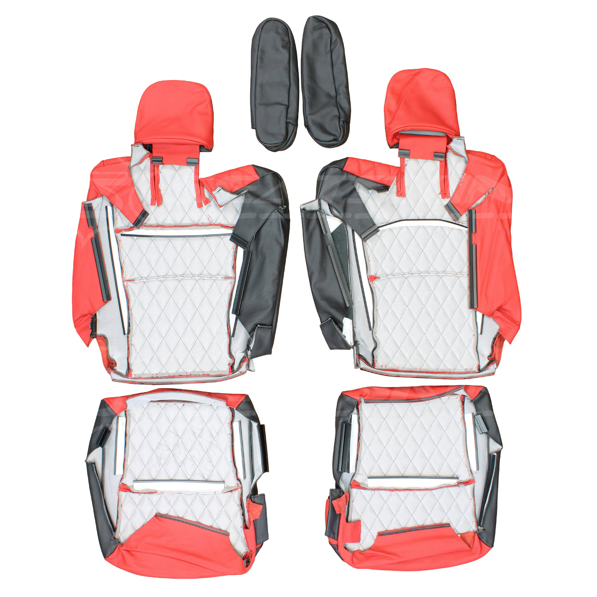 LEATHER SEATS TRIM KIT SKINS FOR TOYOTA KLUGER 7 SEATS RED & BLACK W/DIAMONDS