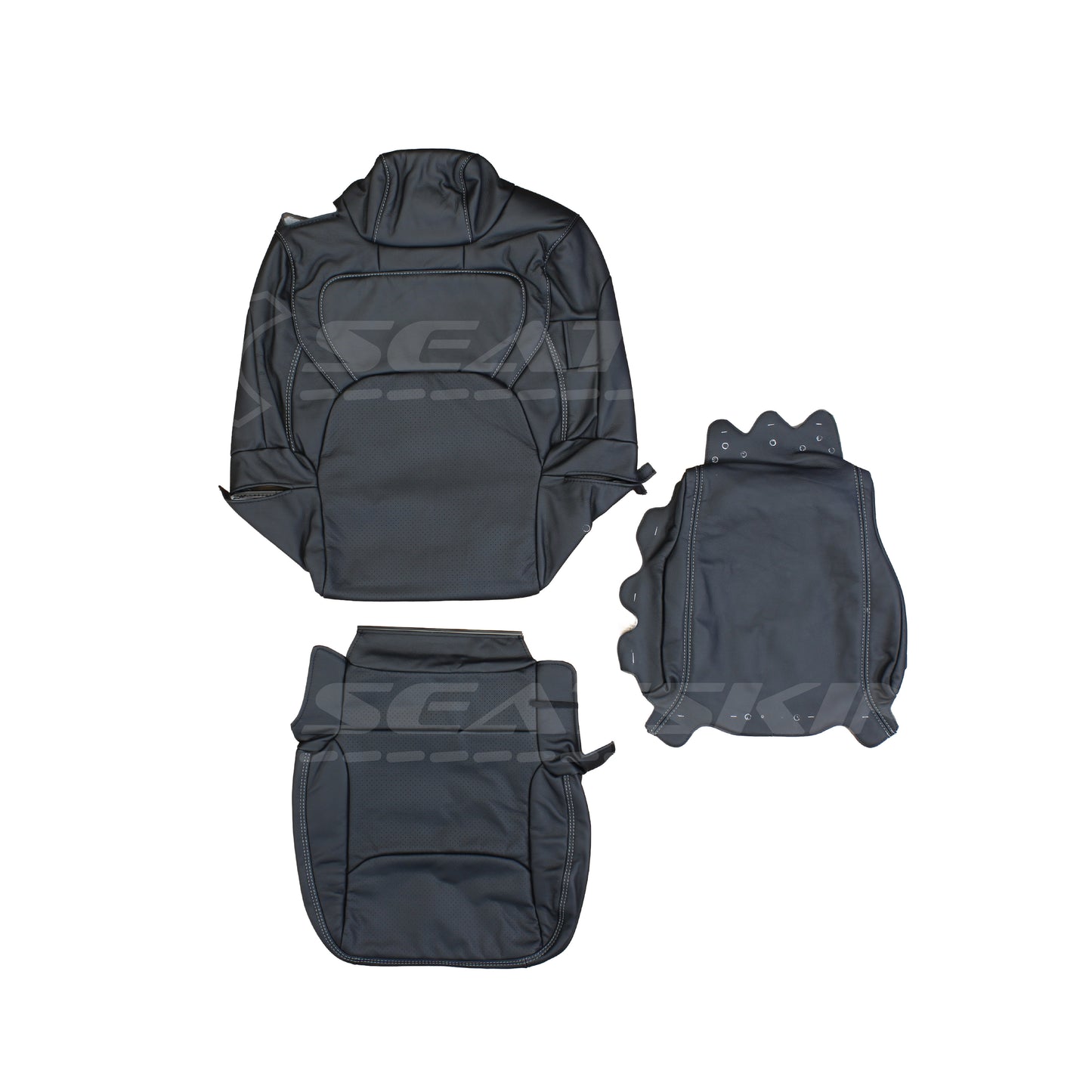 LEATHER SEATS TRIM KIT SKINS FOR RAM 1500 BIGHORN DT BLACK W/GREY STITCHING