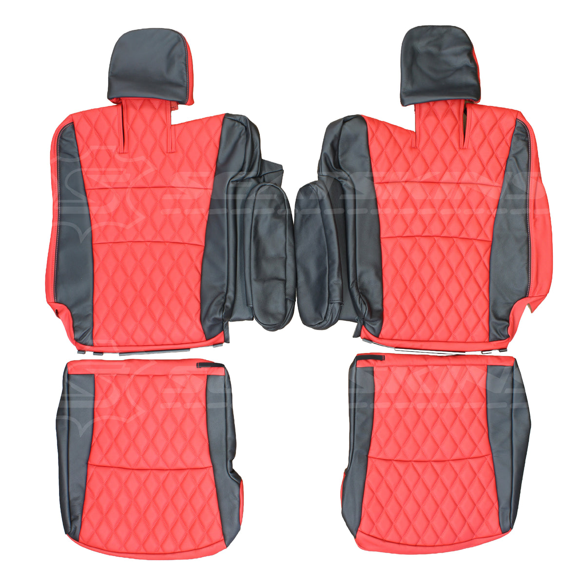LEATHER SEATS TRIM KIT SKINS FOR TOYOTA KLUGER 7 SEATS RED & BLACK W/DIAMONDS
