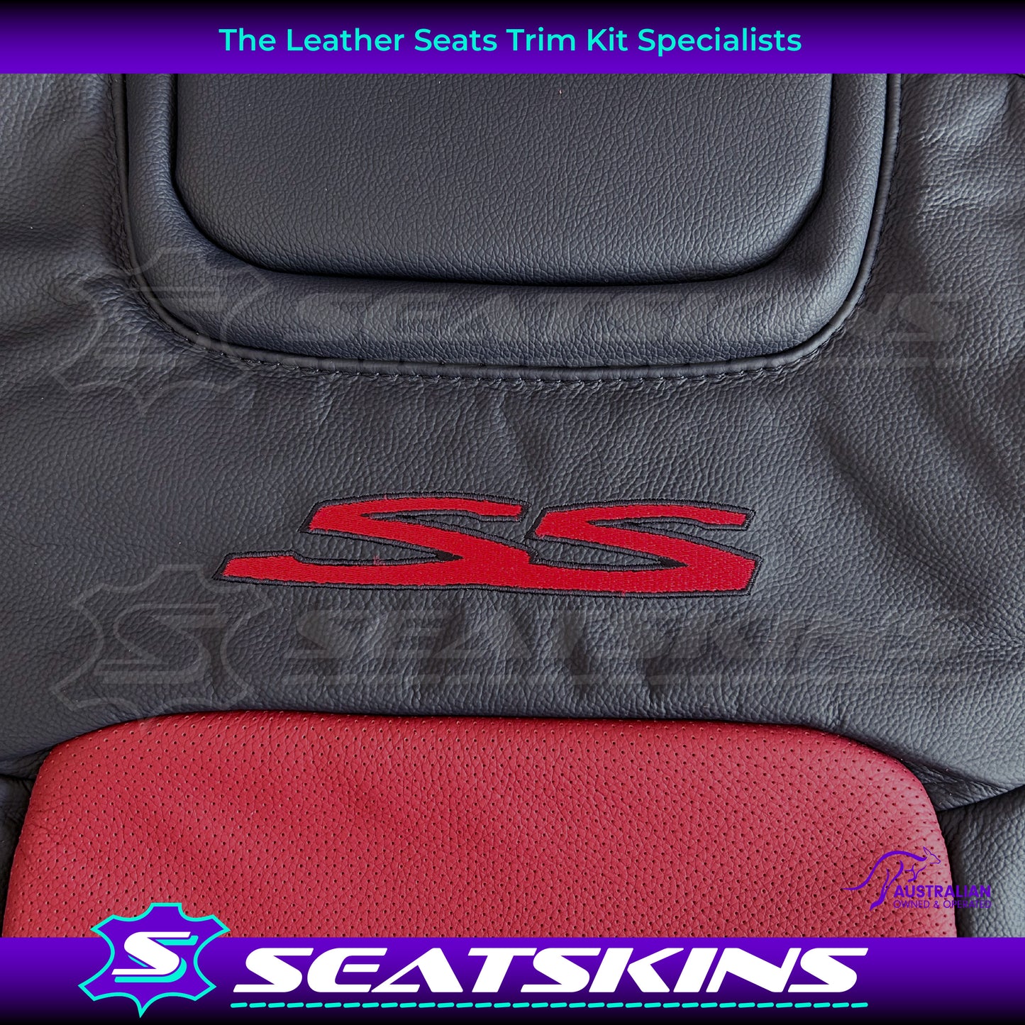 LEATHER SEATS TRIM KIT FOR VE SS 5 SEATS FRONT AND REAR SEATS ONYX & RED HOT INSERTS
