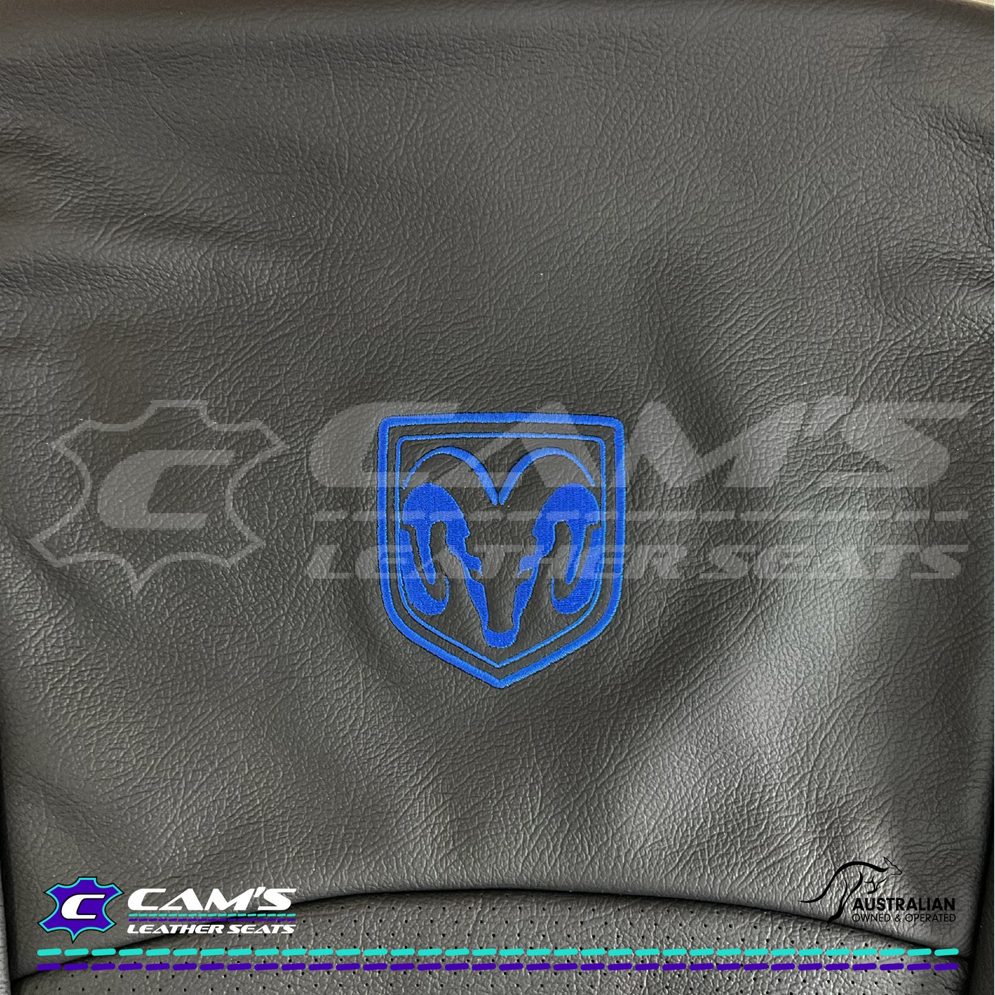 LEATHER SEATS TRIM KIT SKINS FOR RAM 1500 Black leather with Blue Stitching