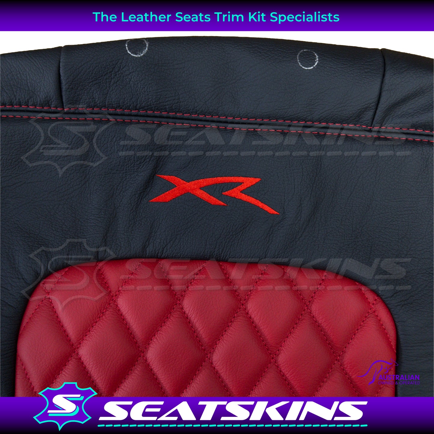 LEATHER SEATS TRIM KIT SKINS FOR FORD AU FRONT SEATS RED XR LOGO DIAMOND STITCH