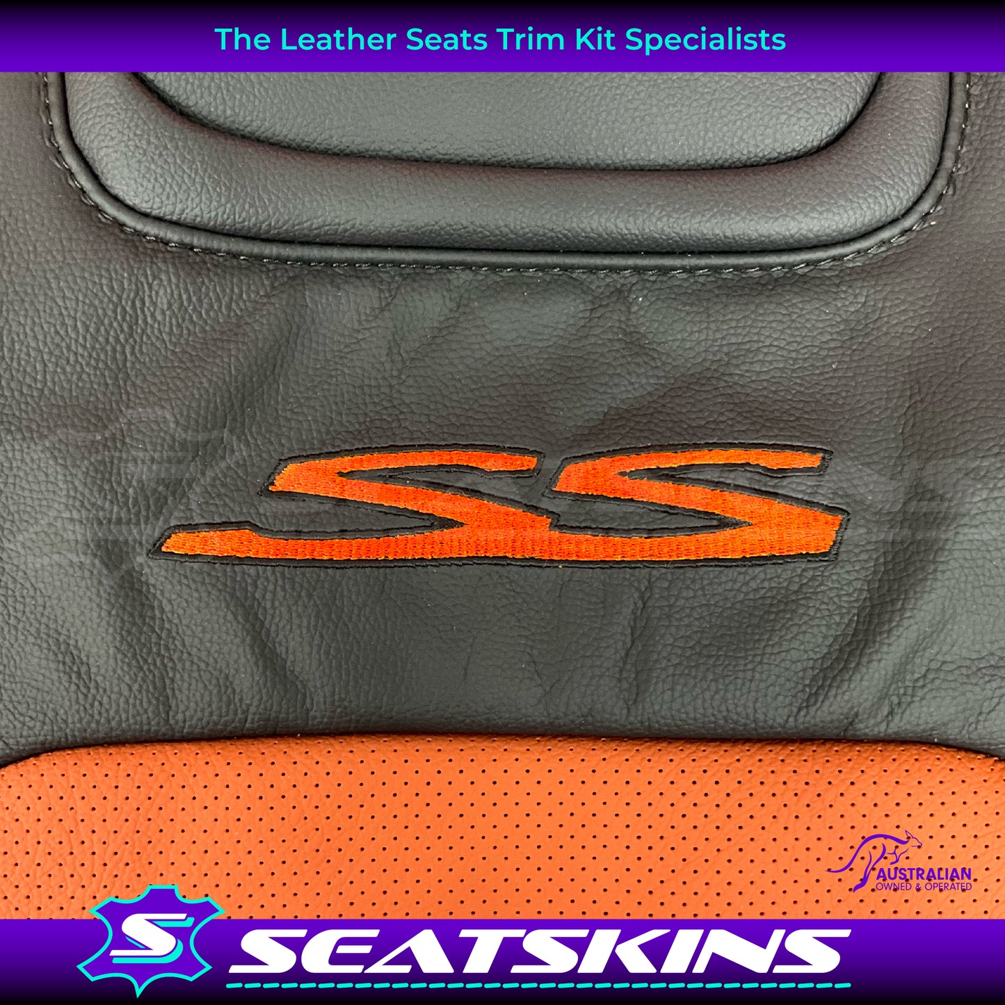 LEATHER SEATS TRIM KIT FOR VE SS 2 FRONT SEATS OR UTE ONYX & ORANGE INSERTS