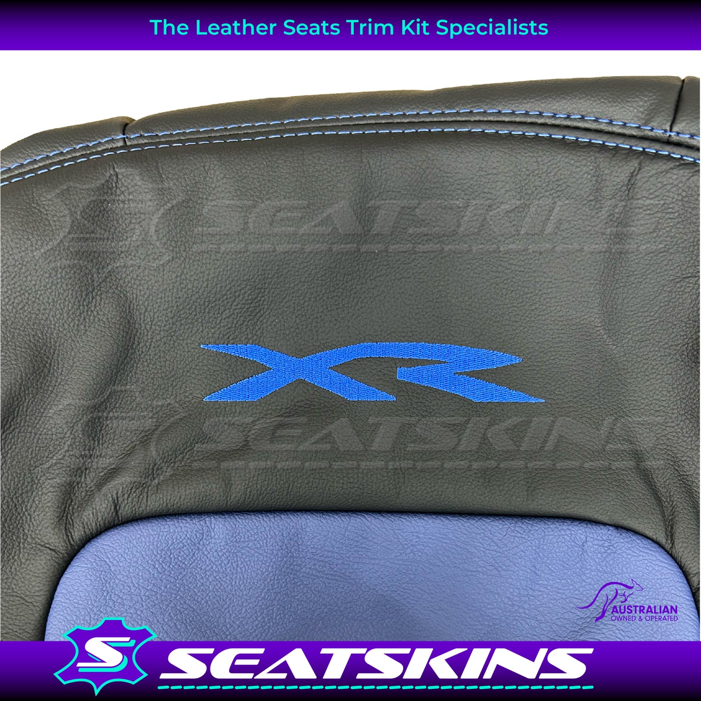 LEATHER SEATS TRIM KIT SKINS FOR FORD BA/BF FALCON FRONT SEATS BLUE XR LOGO BLUE INSERTS