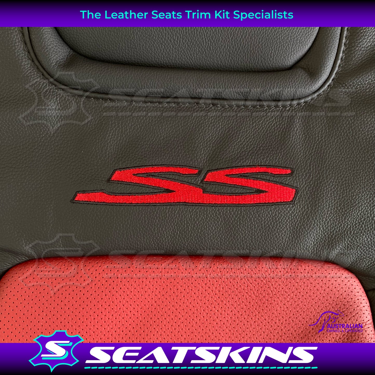 LEATHER SEATS TRIM KIT FOR VE SS 2 FRONT SEATS OR UTE ONYX & RED HOT INSERTS