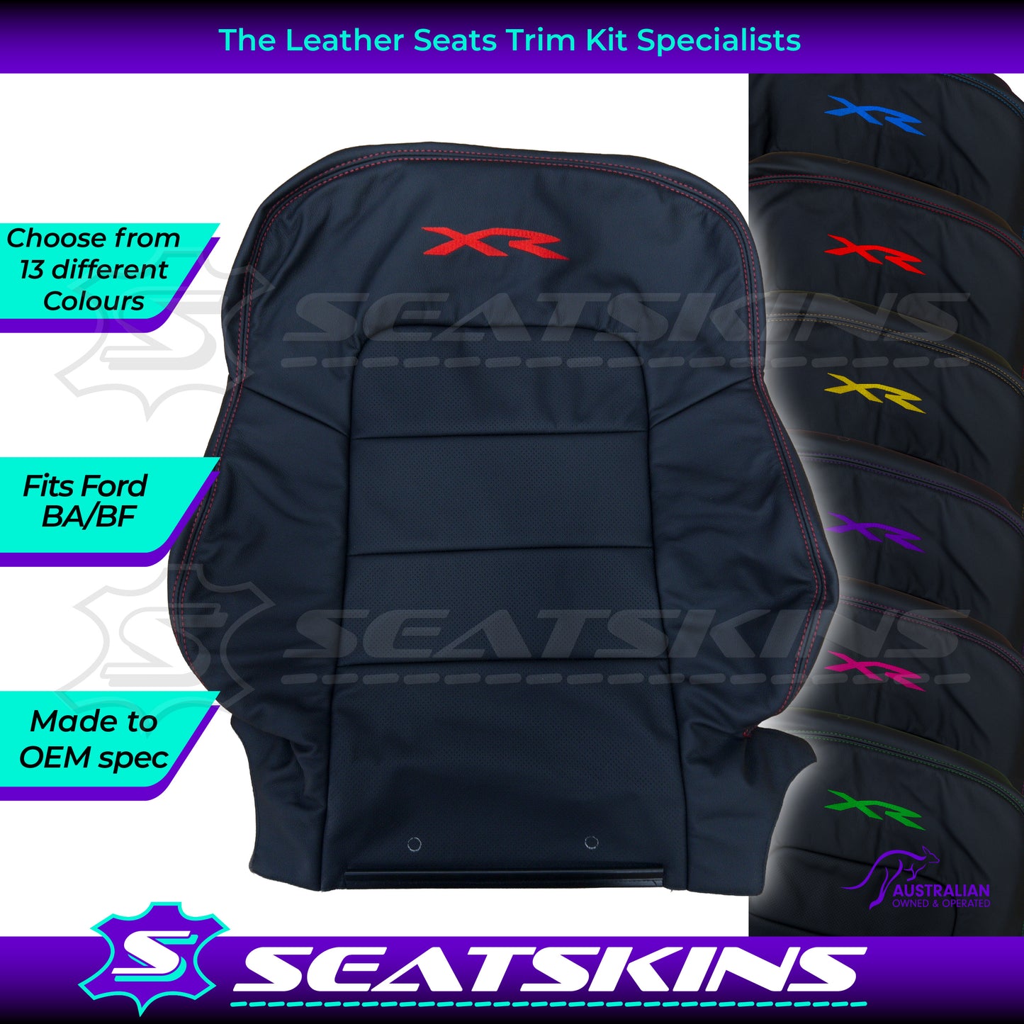 LEATHER SEATS TRIM KIT FOR FORD BA/BF CHOOSE YOUR COLOUR XR LOGO OEM STYLE