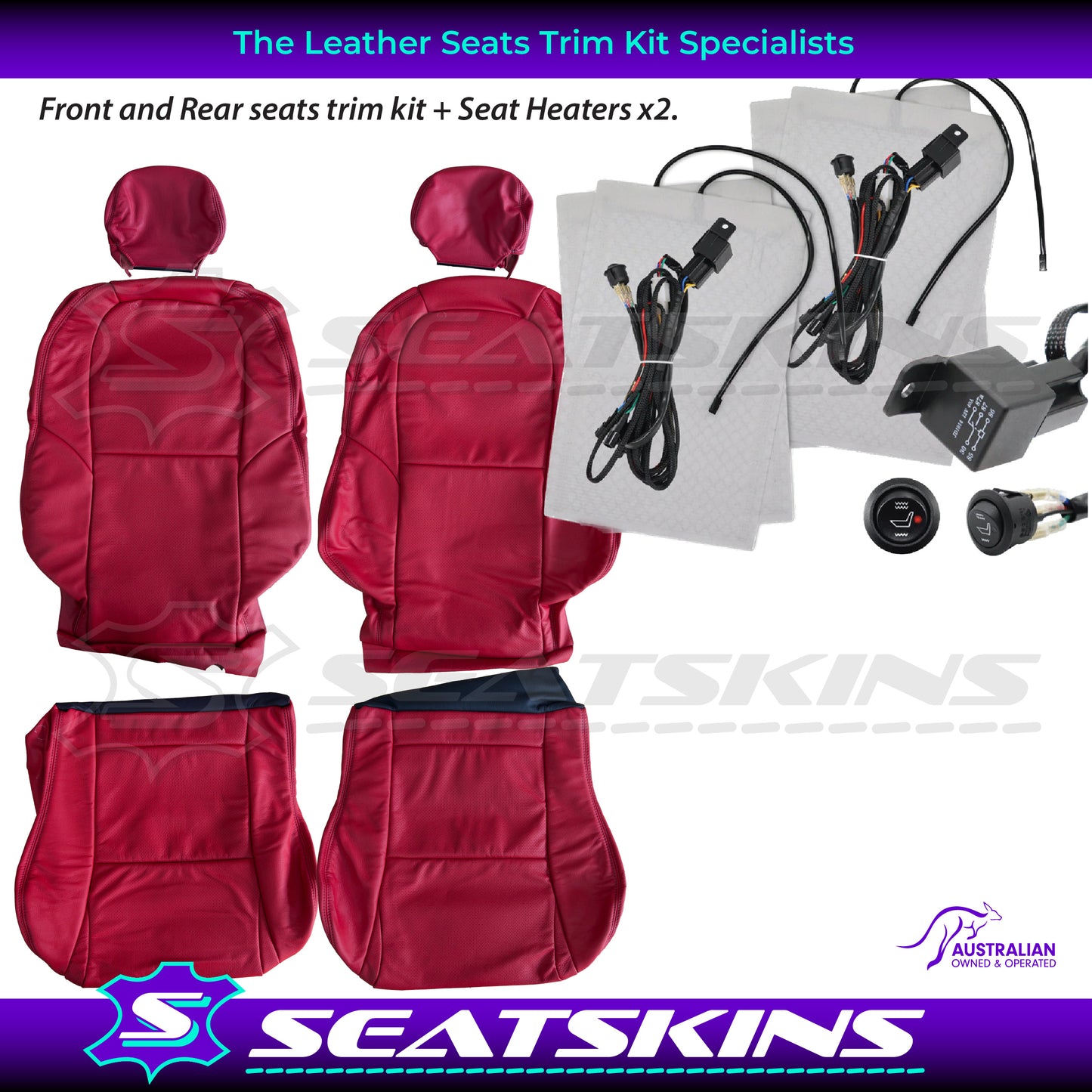 LEATHER SEATS TRIM KIT SKINS FOR HOLDEN VX MONARO DIY INSTALL RED HOT