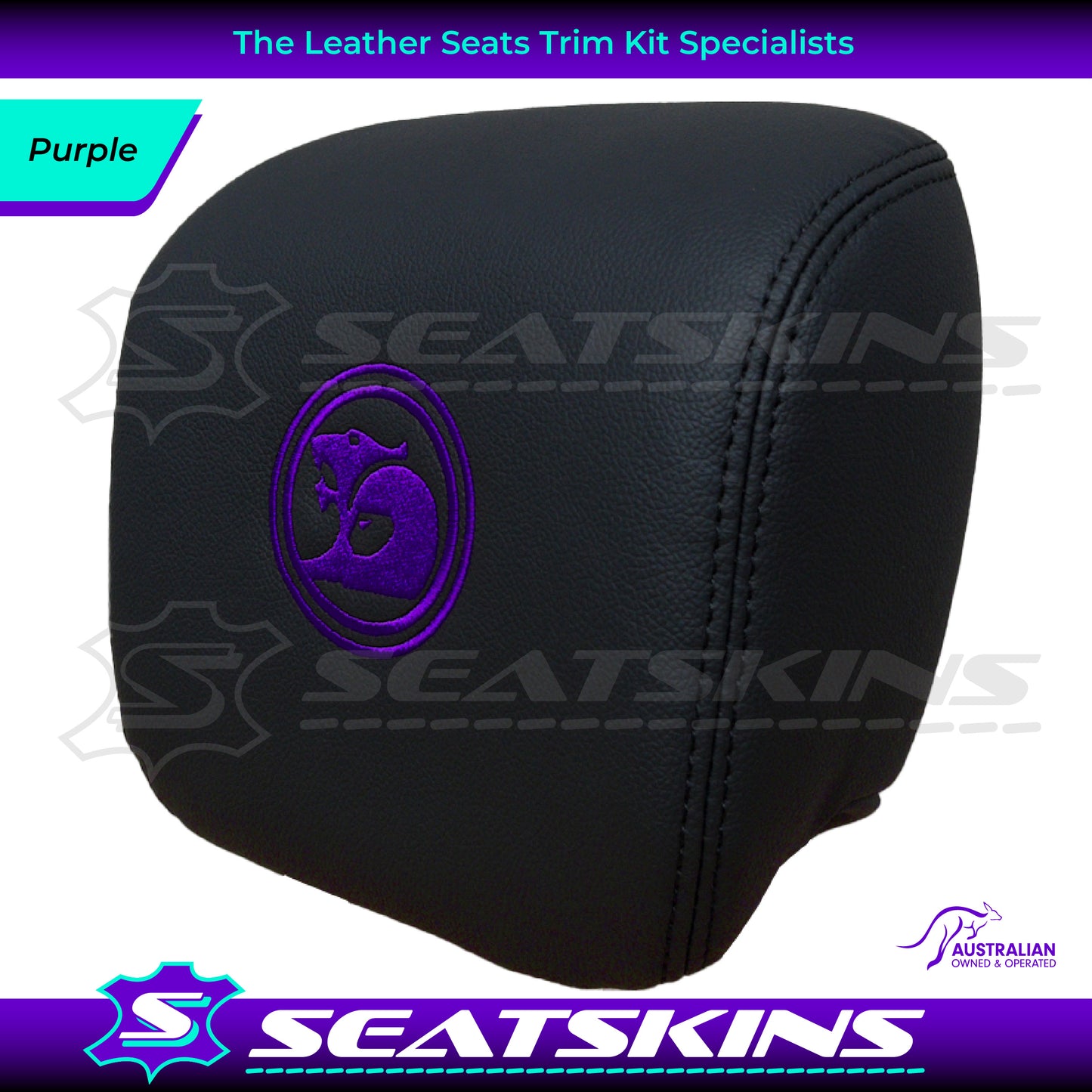 HEADREST COVERS PAIR FOR VE SS/SV6 s2 ONYX BLACK LEATHERETTE CUSTOM HSV LOGO