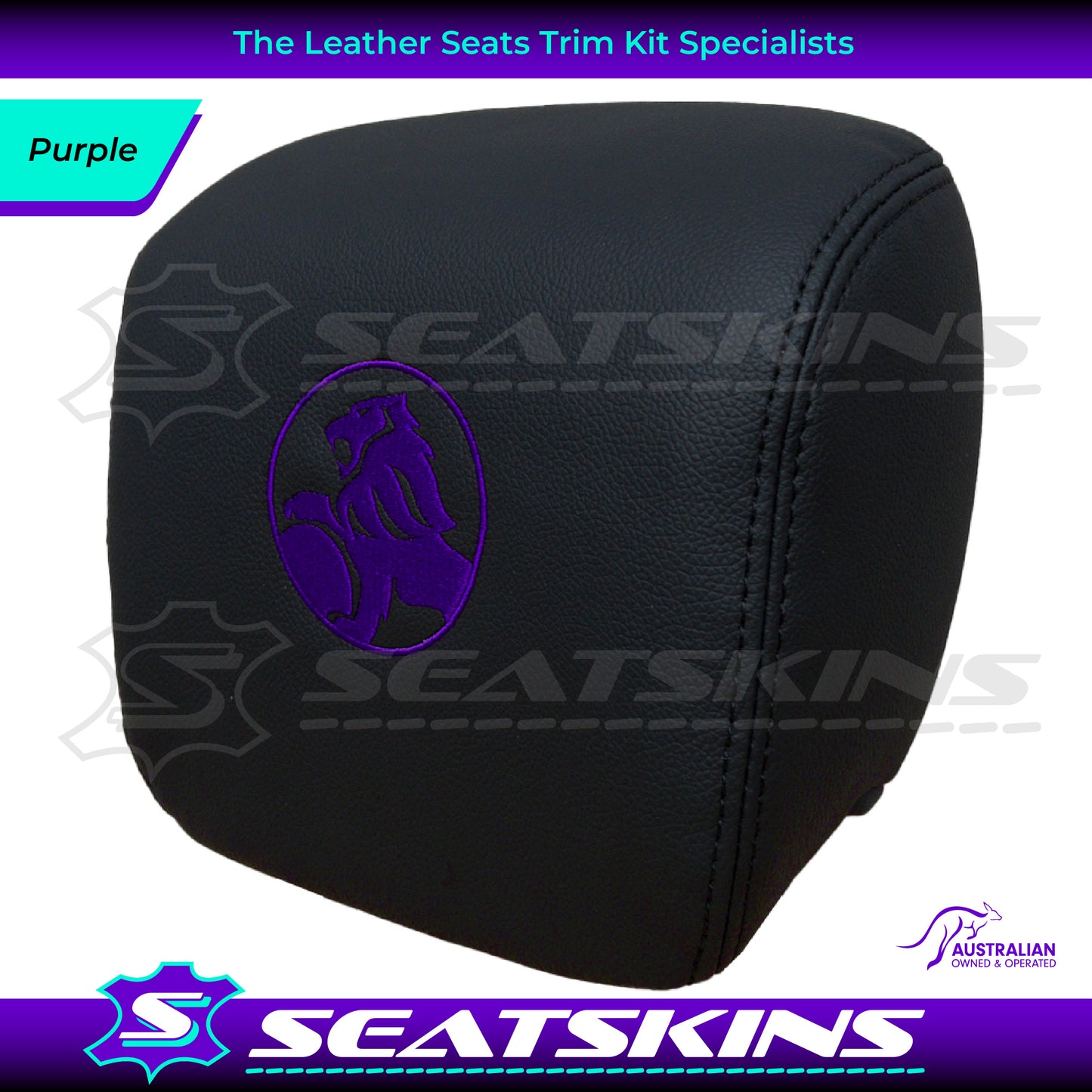 HEADREST COVERS PAIR FOR VE ONYX BLACK LEATHERETTE CUSTOM HOLDEN LOGO