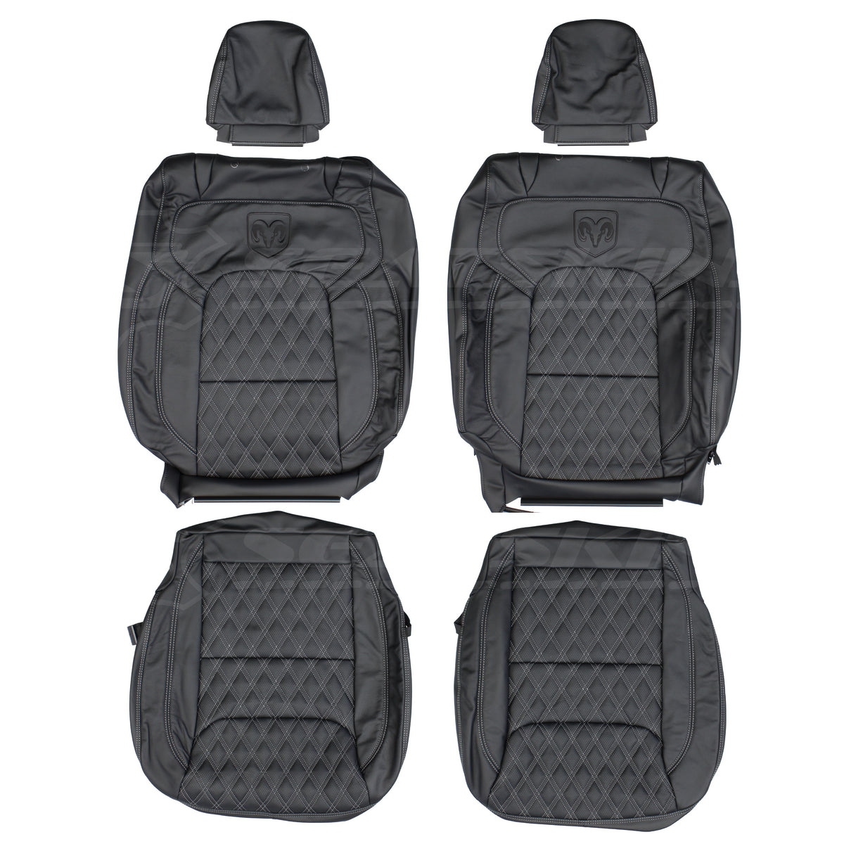 LEATHER SEATS TRIM KIT SKINS FOR RAM 1500 EXPRESS DT BLACK W/GREY DIAMONDS