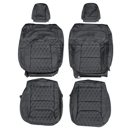 LEATHER SEATS TRIM KIT SKINS FOR RAM 1500 EXPRESS DT BLACK W/GREY DIAMONDS