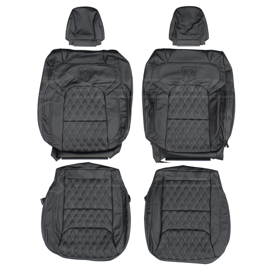 LEATHER SEATS TRIM KIT SKINS FOR RAM 1500 EXPRESS DT BLACK W/GREY DIAMONDS