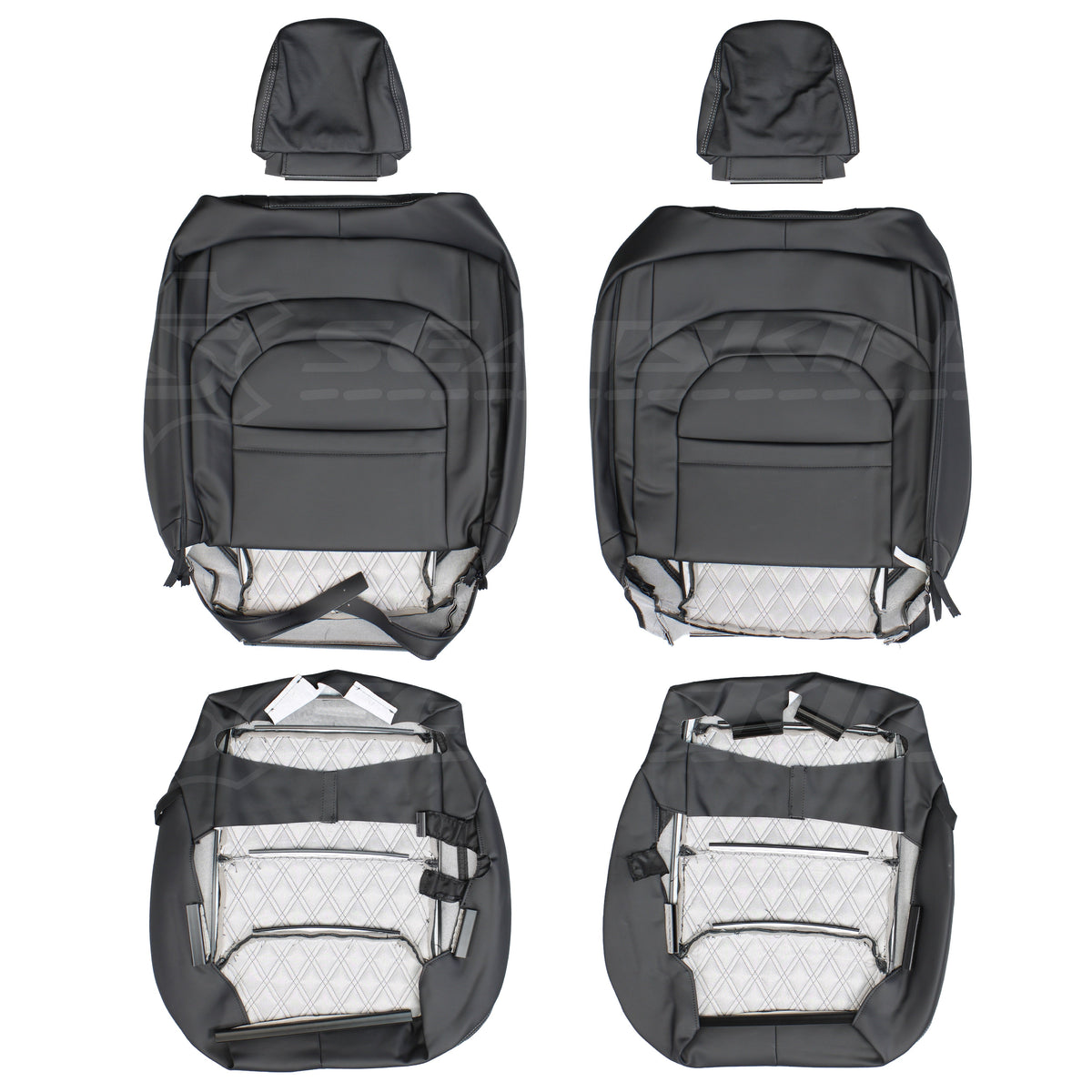 LEATHER SEATS TRIM KIT SKINS FOR RAM 1500 EXPRESS DT BLACK W/GREY DIAMONDS
