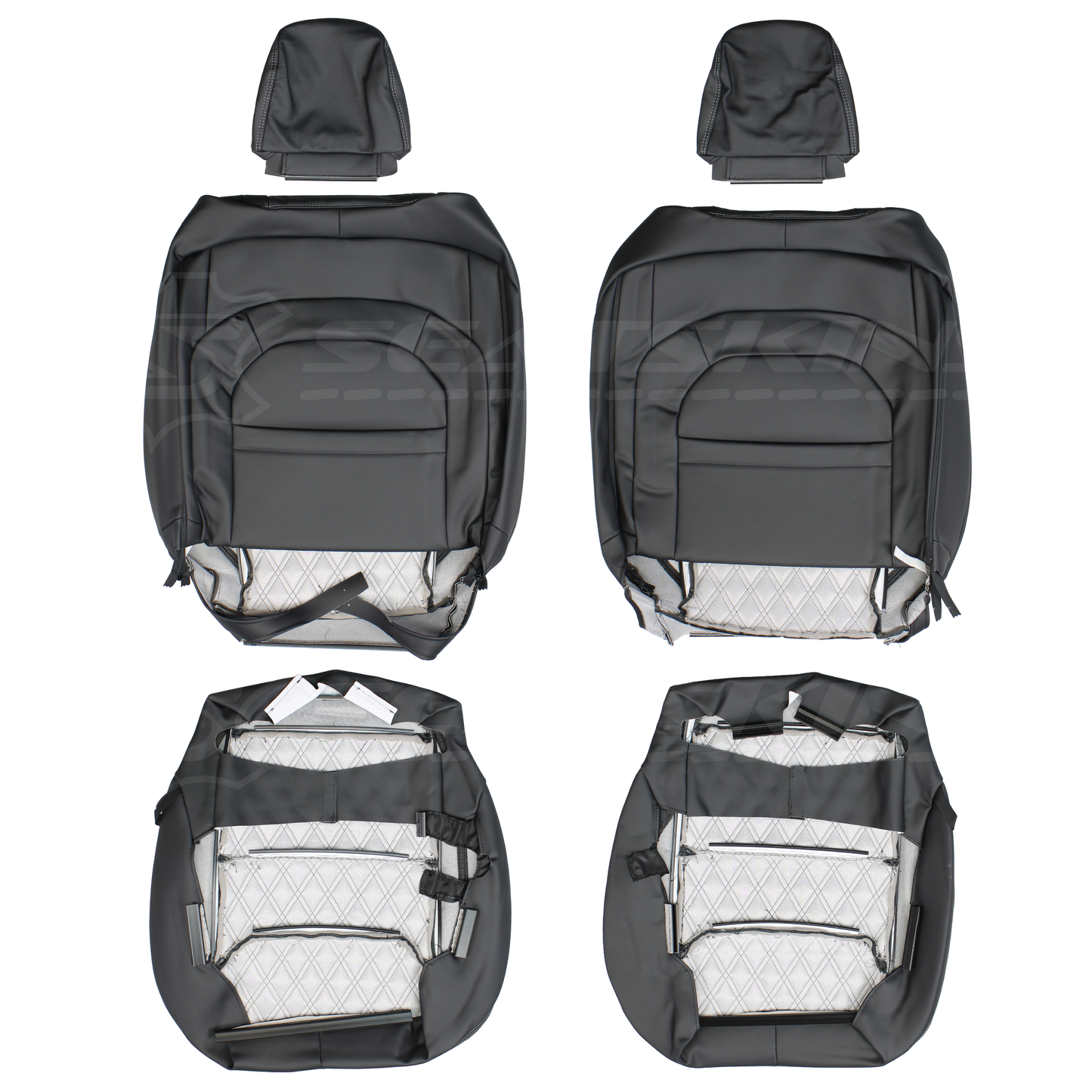 LEATHER SEATS TRIM KIT SKINS FOR RAM 1500 BIGHORN DT BLACK W/GREY DIAMONDS