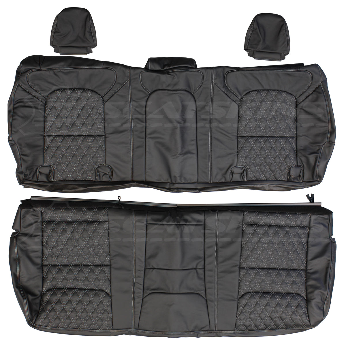 LEATHER SEATS TRIM KIT SKINS FOR RAM 1500 EXPRESS DT BLACK W/GREY DIAMONDS