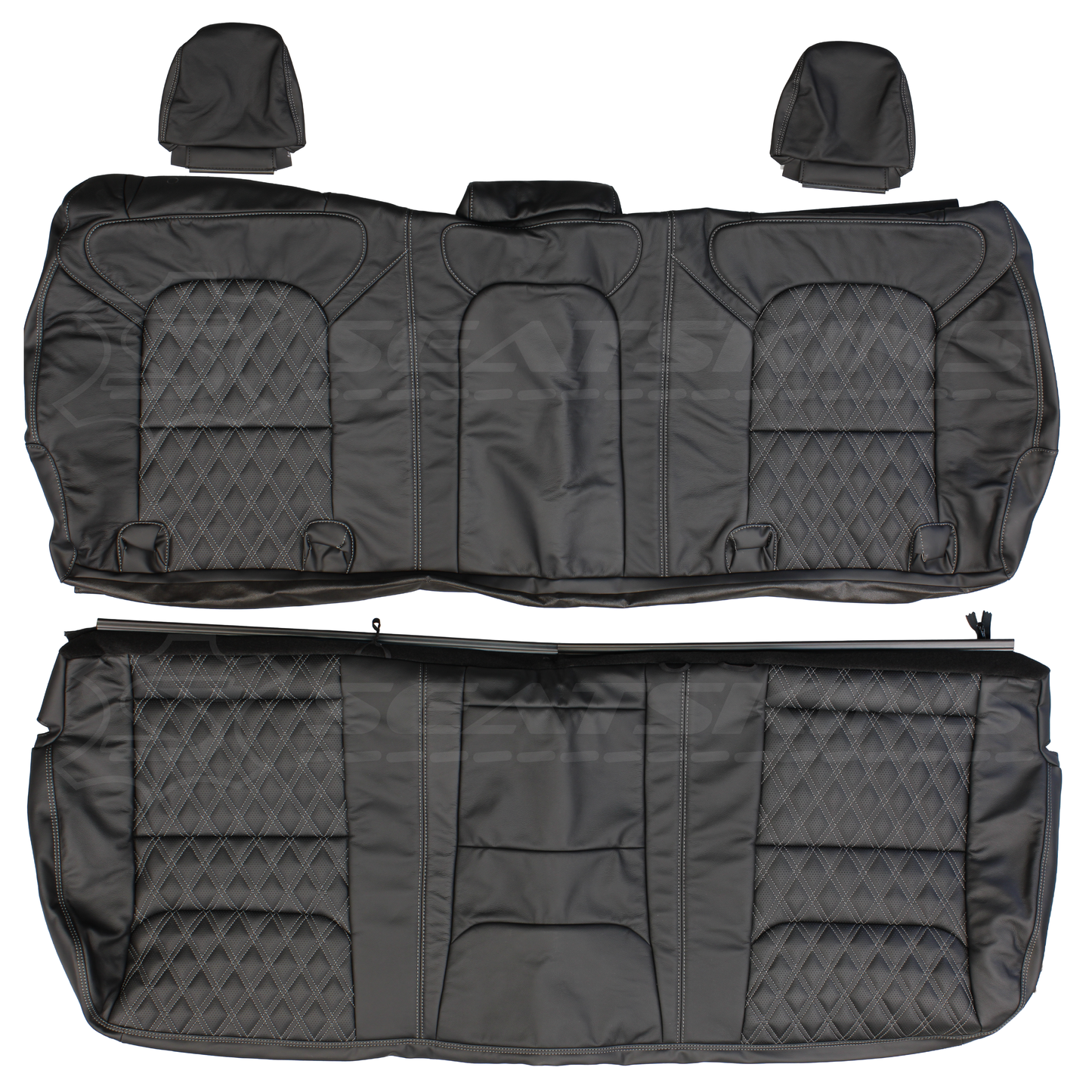 LEATHER SEATS TRIM KIT SKINS FOR RAM 1500 EXPRESS DT BLACK W/GREY DIAMONDS