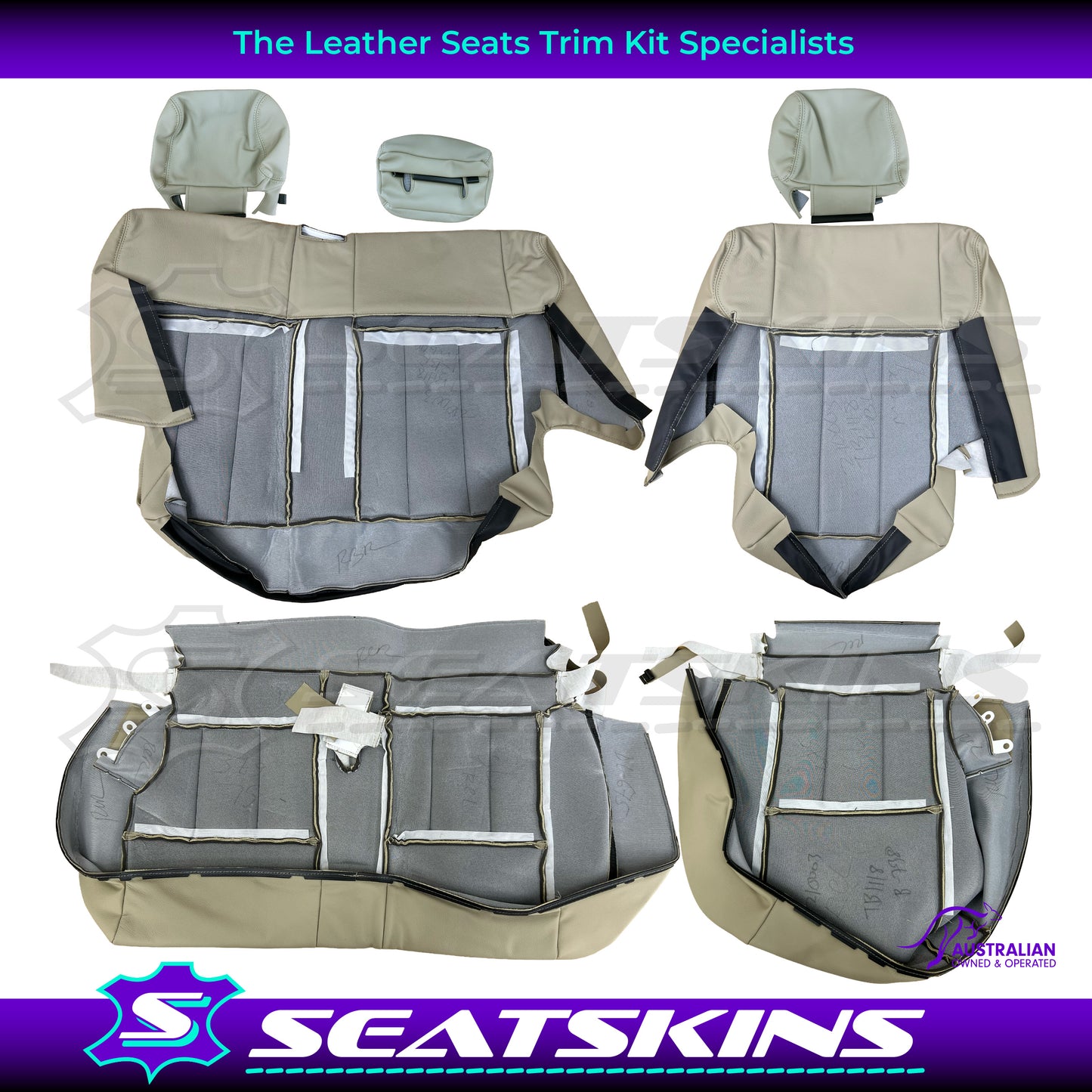 LEATHER SEATS TRIM KIT FOR TOYOTA 100 SERIES LIGHT BEIGE 5 SEATS GX/GXL