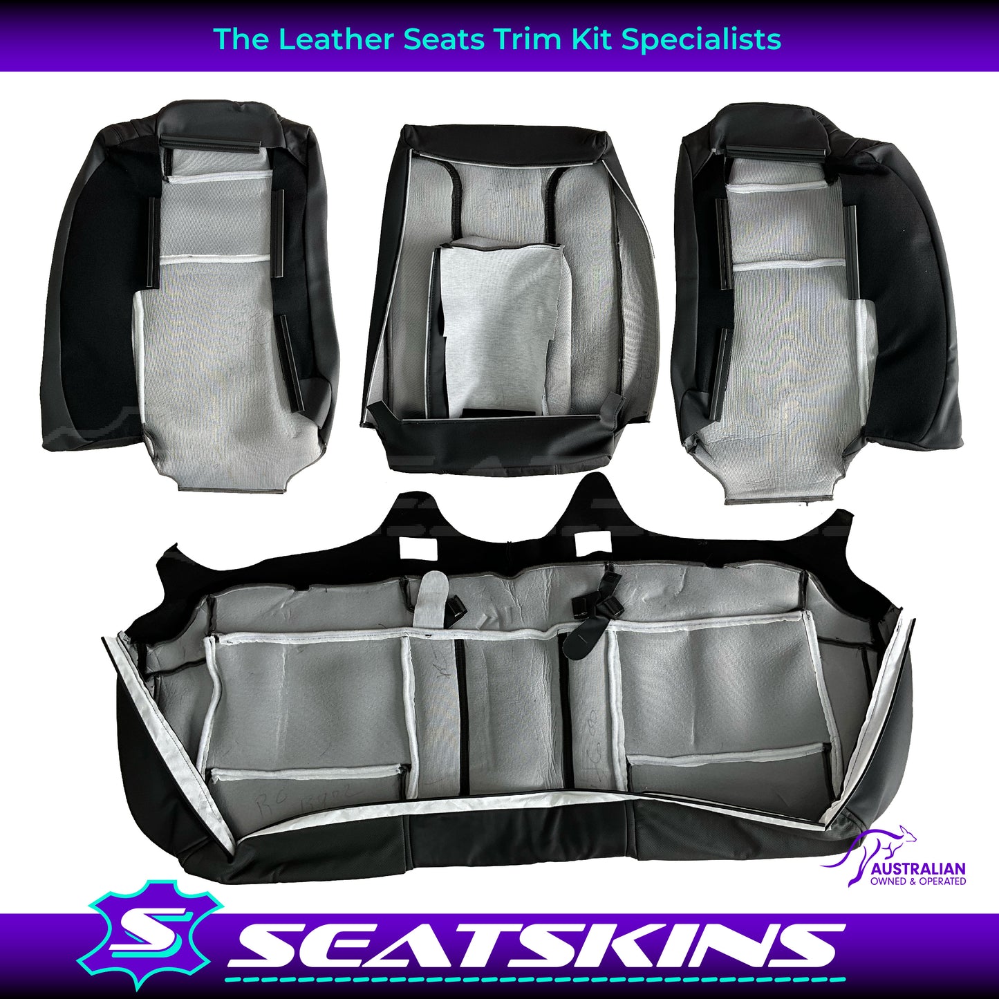 LEATHER SEATS TRIM KIT FOR VE SS SEDAN FRONT & REAR SEATS ONYX & GREY INSERTS