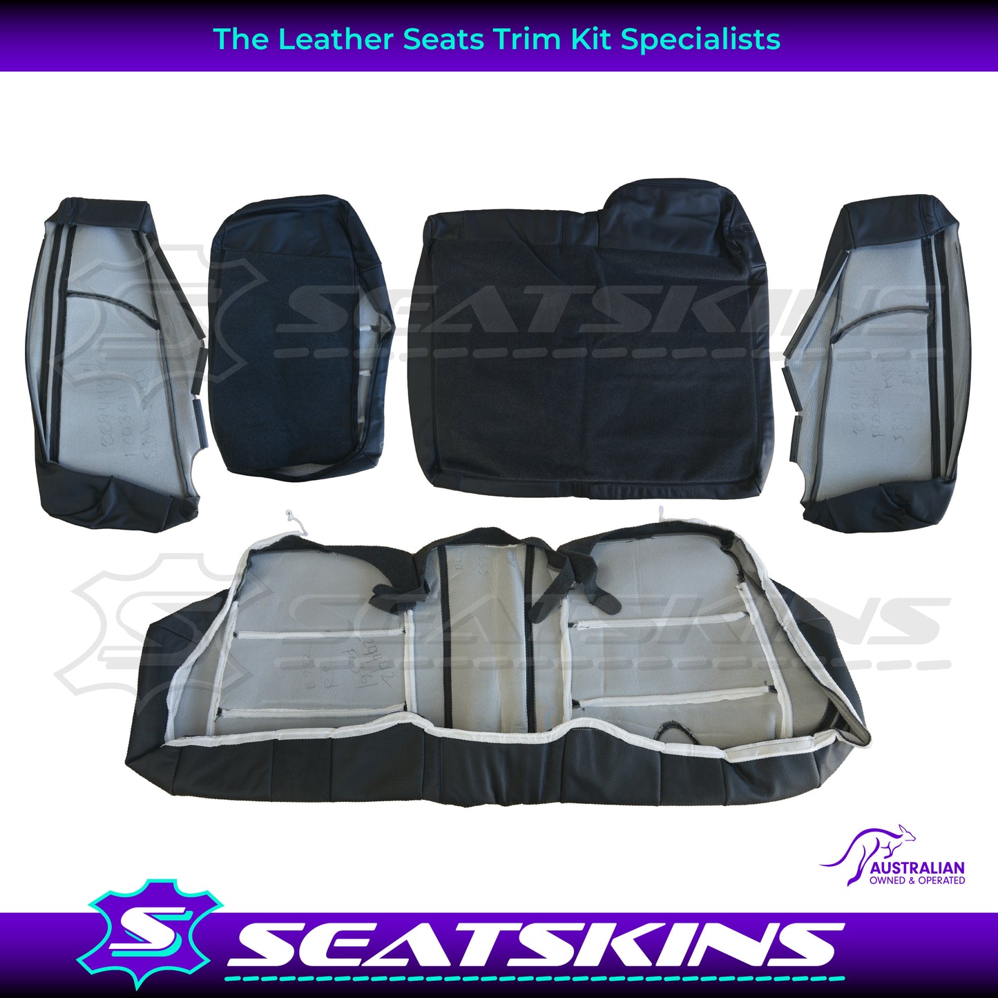 LEATHER SEATS TRIM KIT SKINS FOR FORD/FPV BA/BF FALCON 5 SEATER BLUE GT LOGO